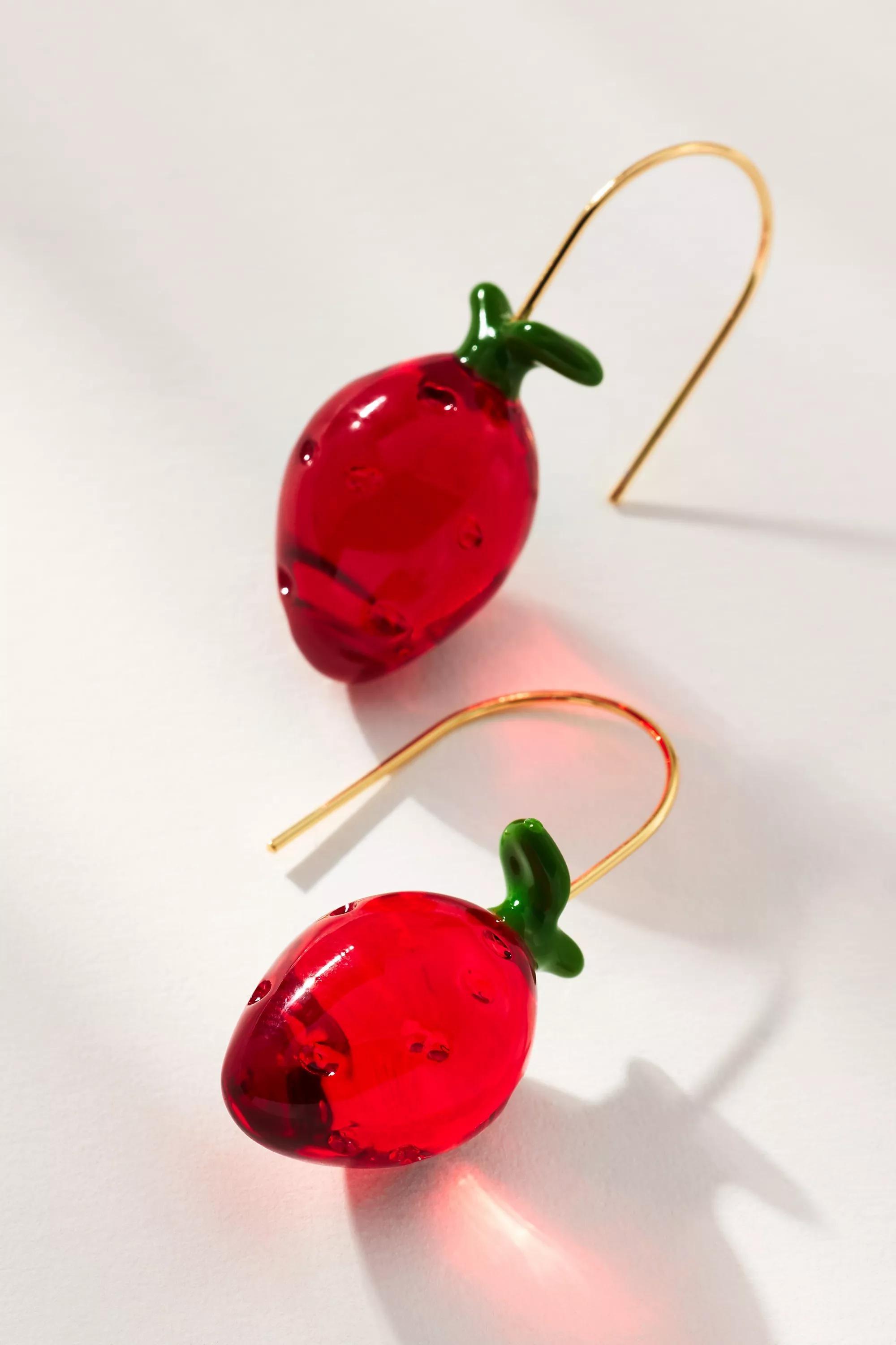 Fruit Icon Glass Drop Earrings, Pink, A501_0066, large image number 0