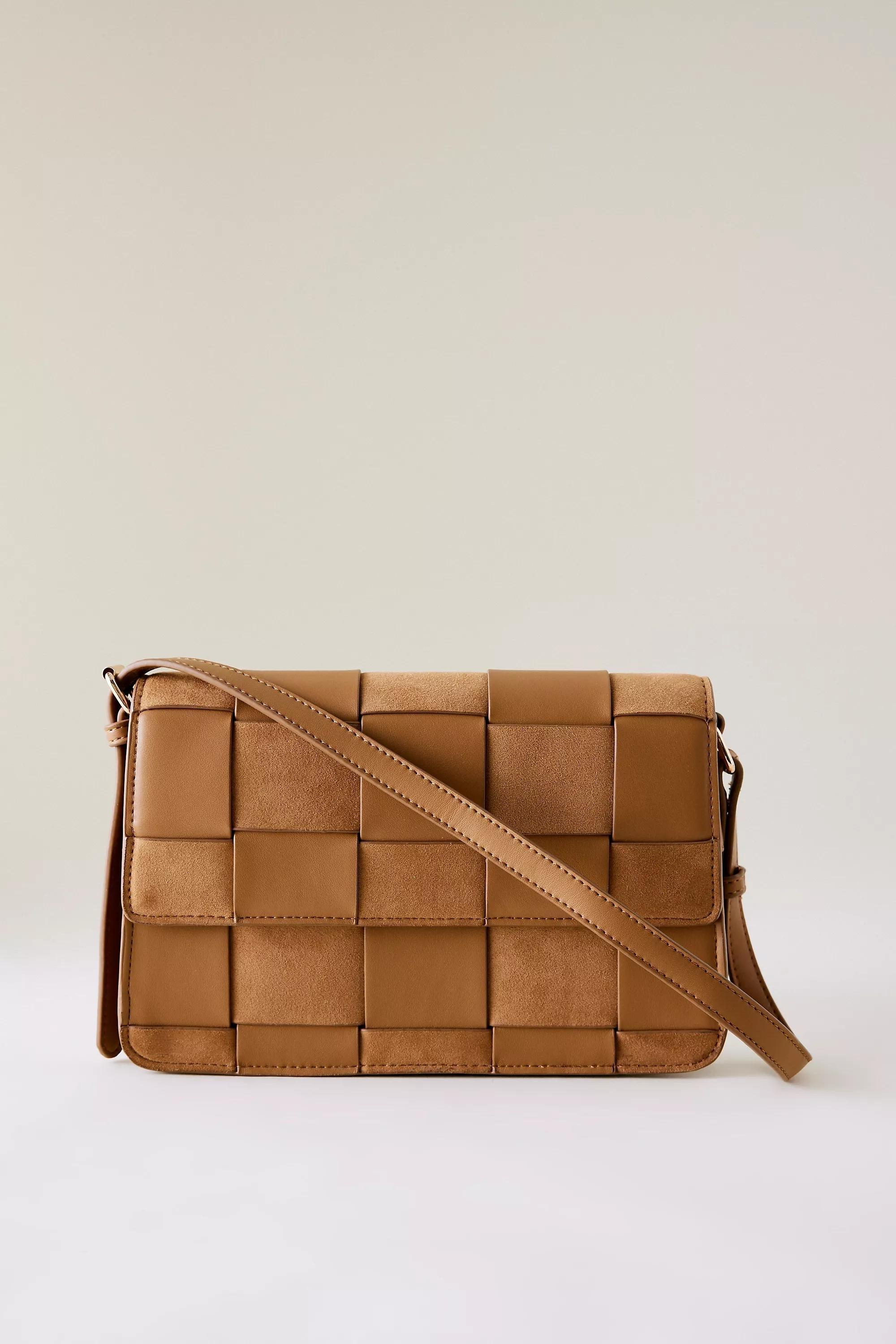 BROWN Two Texture Woven Shoulder Bag, A501_0020, large image number 0
