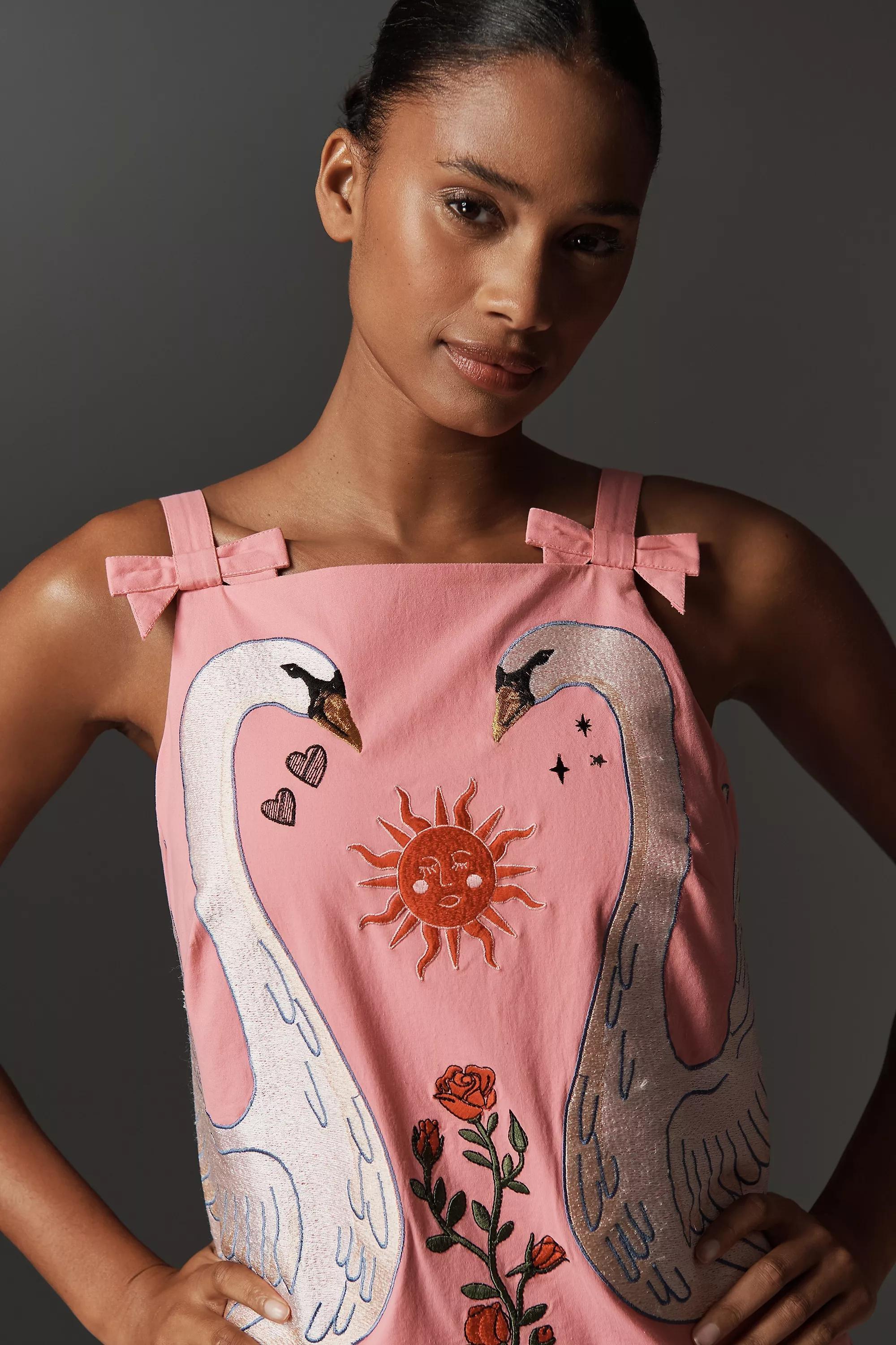 By Anthropologie Embroidered Mini Shift Dress, Pink, , large image number 2