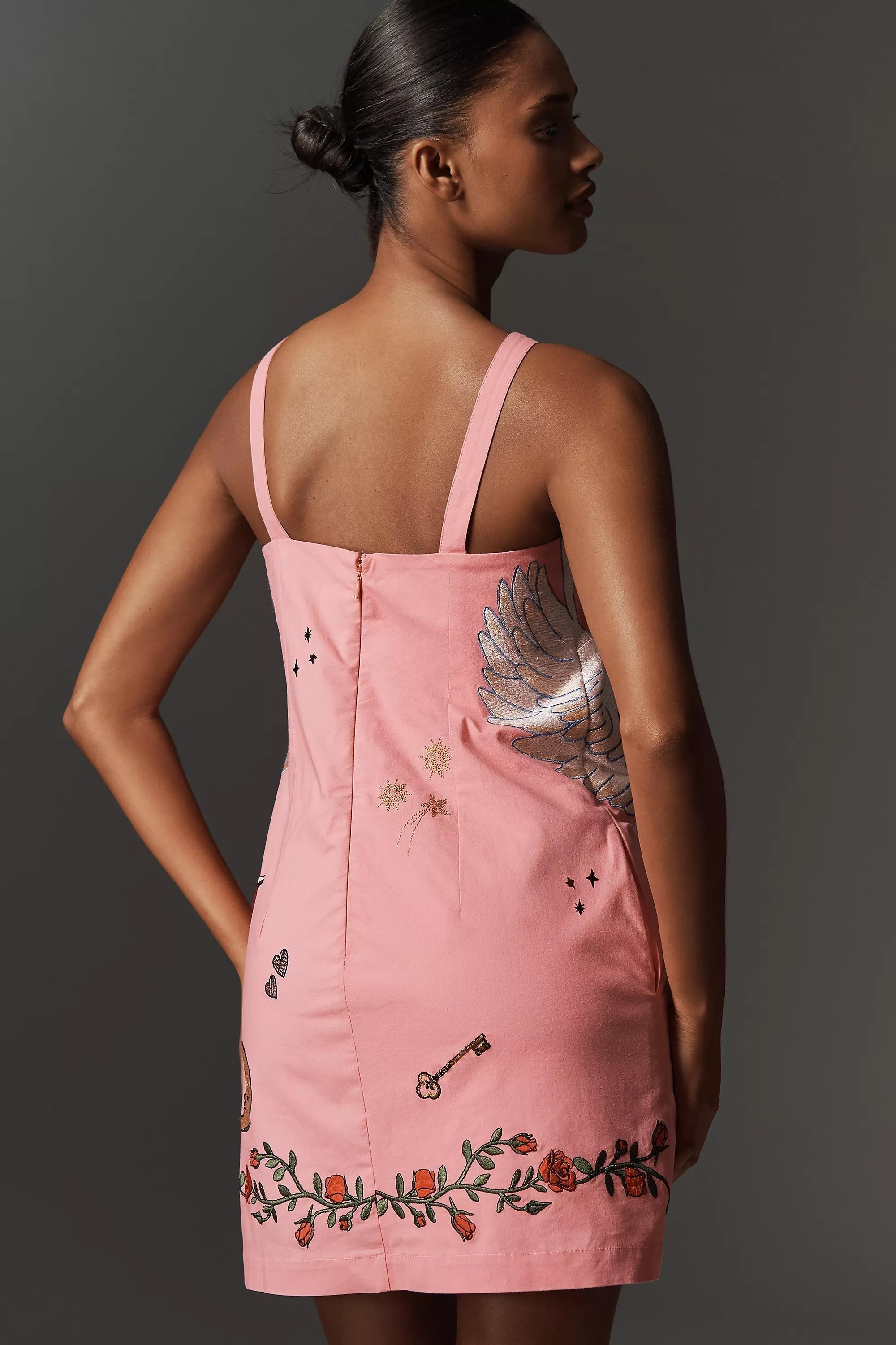 By Anthropologie Embroidered Mini Shift Dress, Pink, , large image number 3