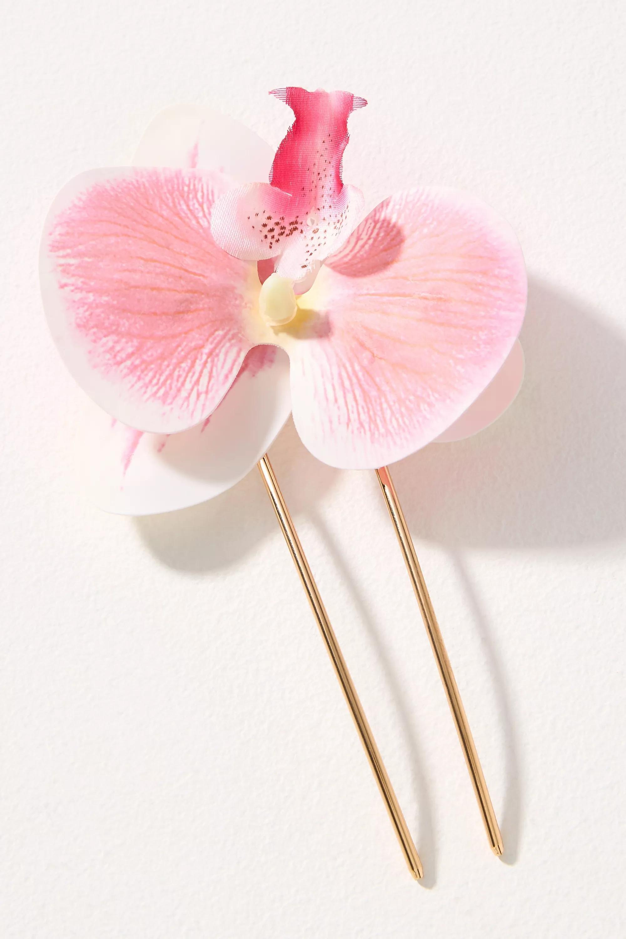 Pink Orchid Flower Hair Pin, A501_0066, large image number 0