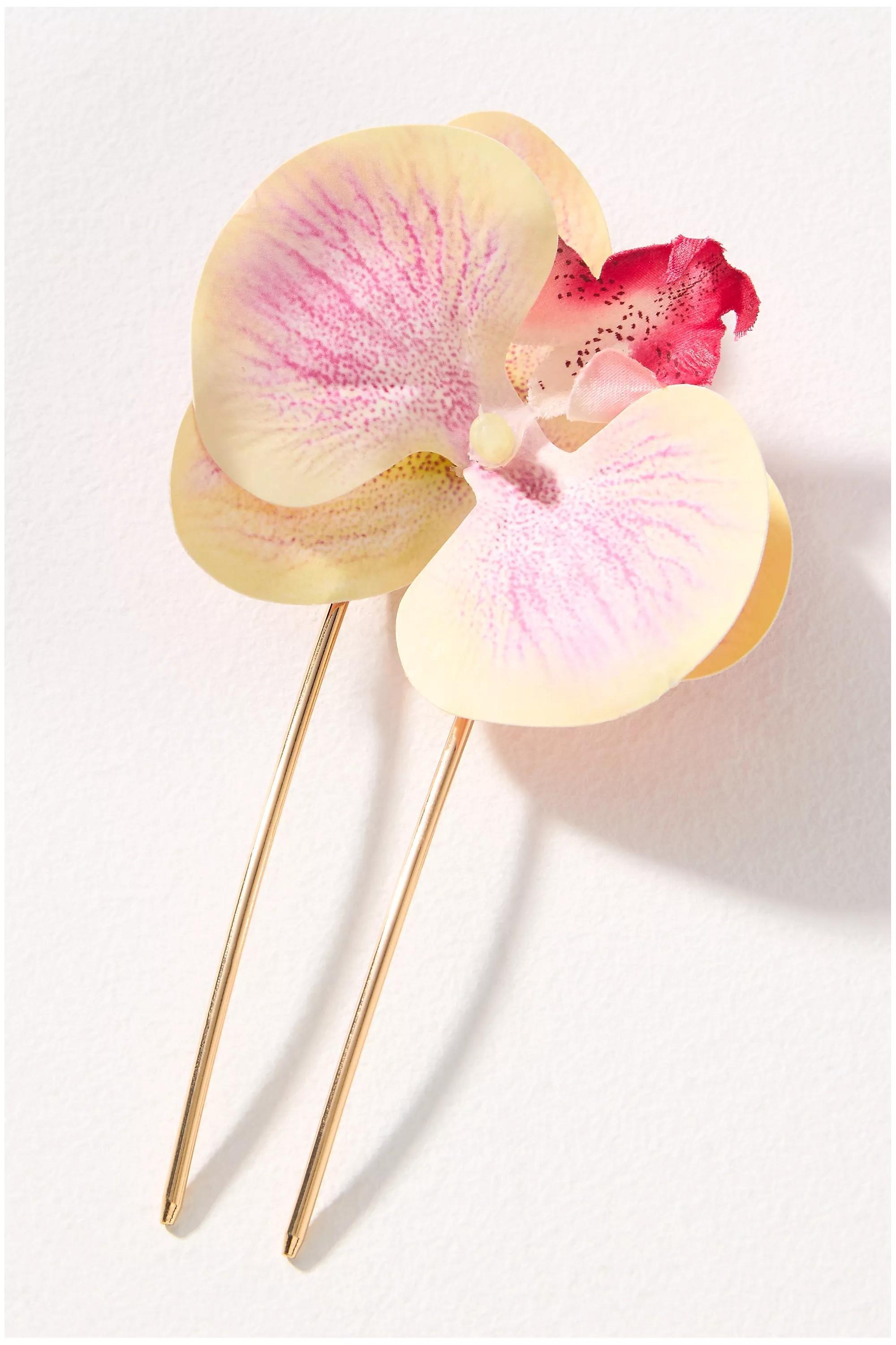 Yellow Orchid Flower Hair Pin, , medium