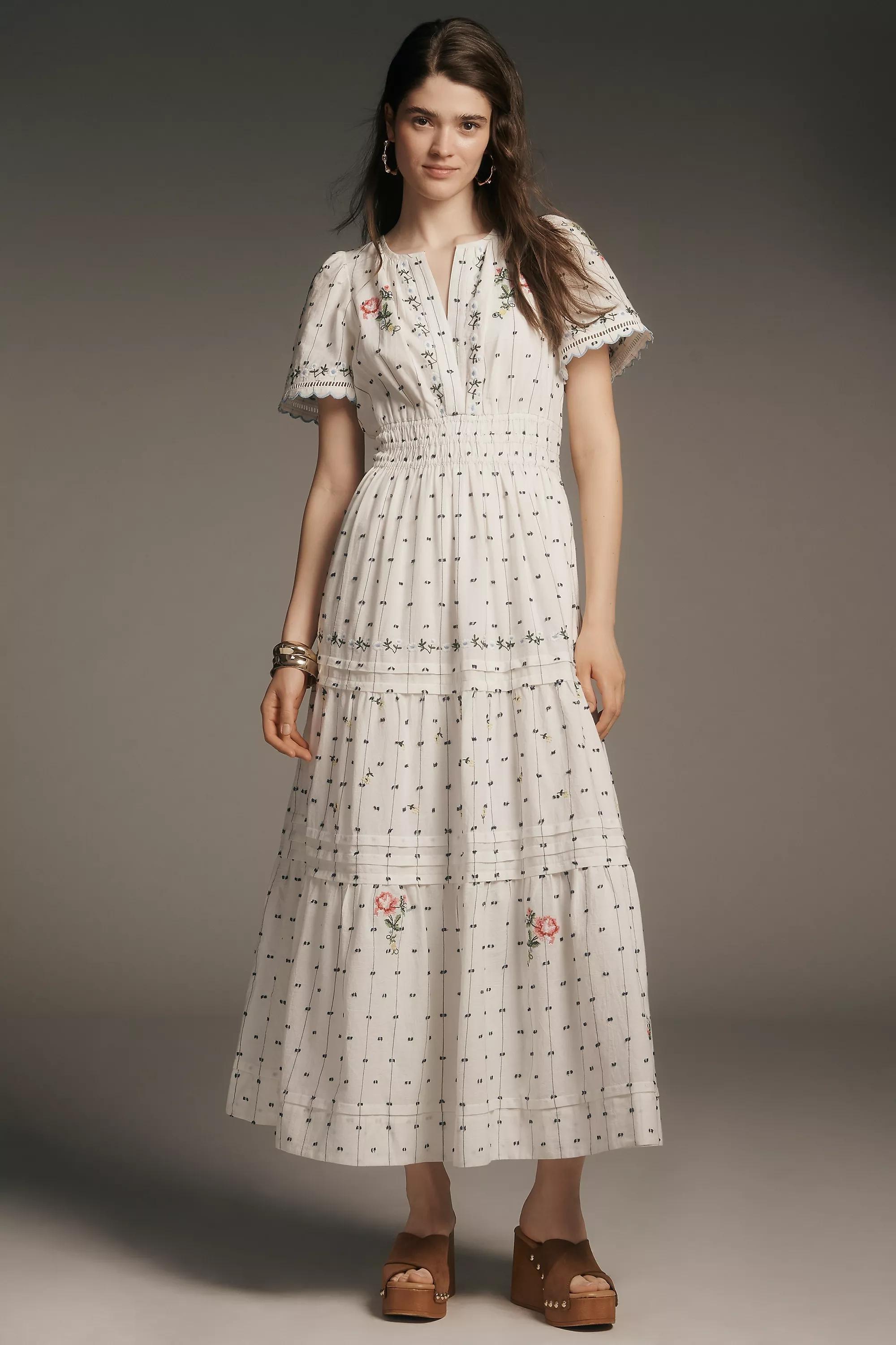 The Somerset Embroidered Dobby Maxi Dress, White, , large image number 0