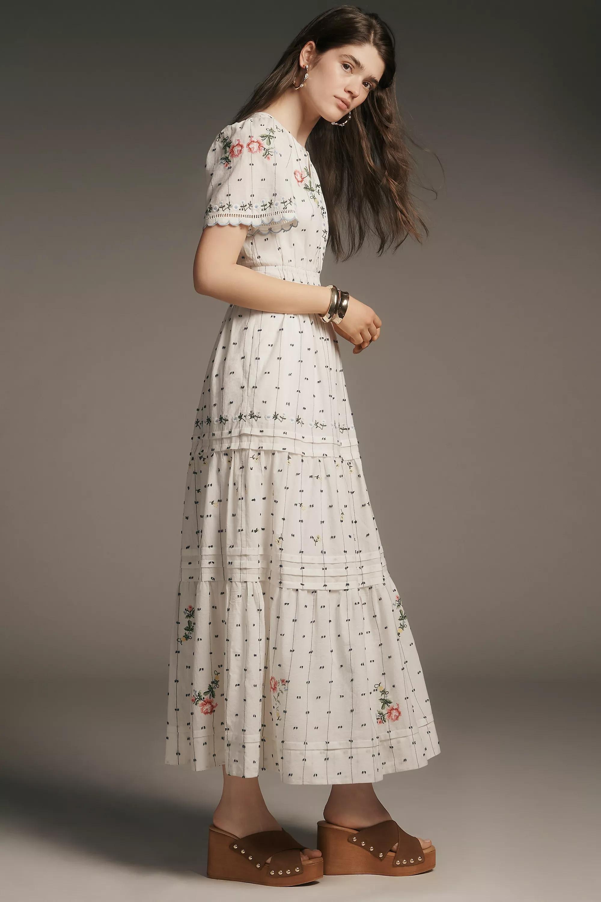 The Somerset Embroidered Dobby Maxi Dress, White, , large image number 2