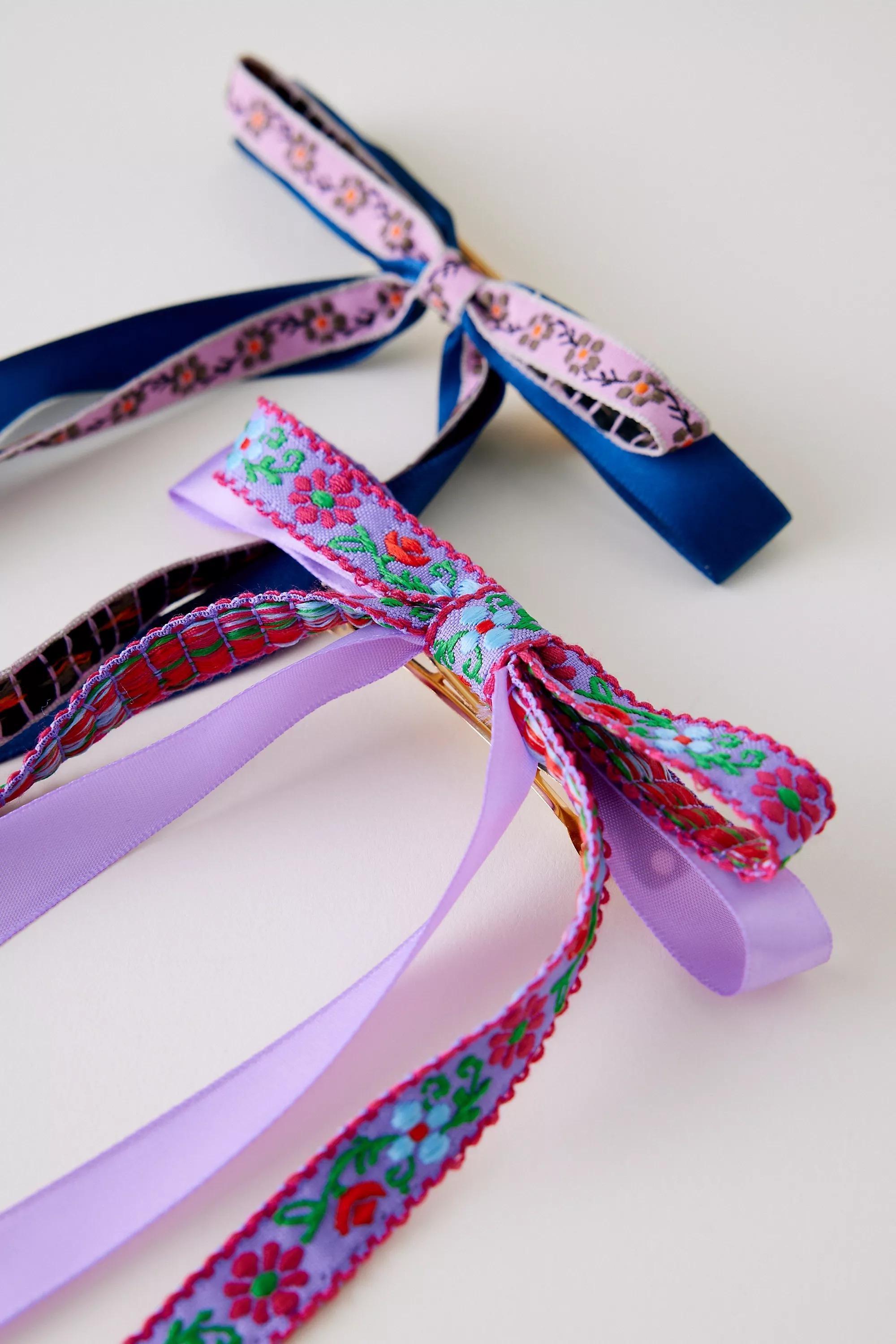 Purple Embroidered Hair Bow, Set Of 2, A501_0050, large image number 3