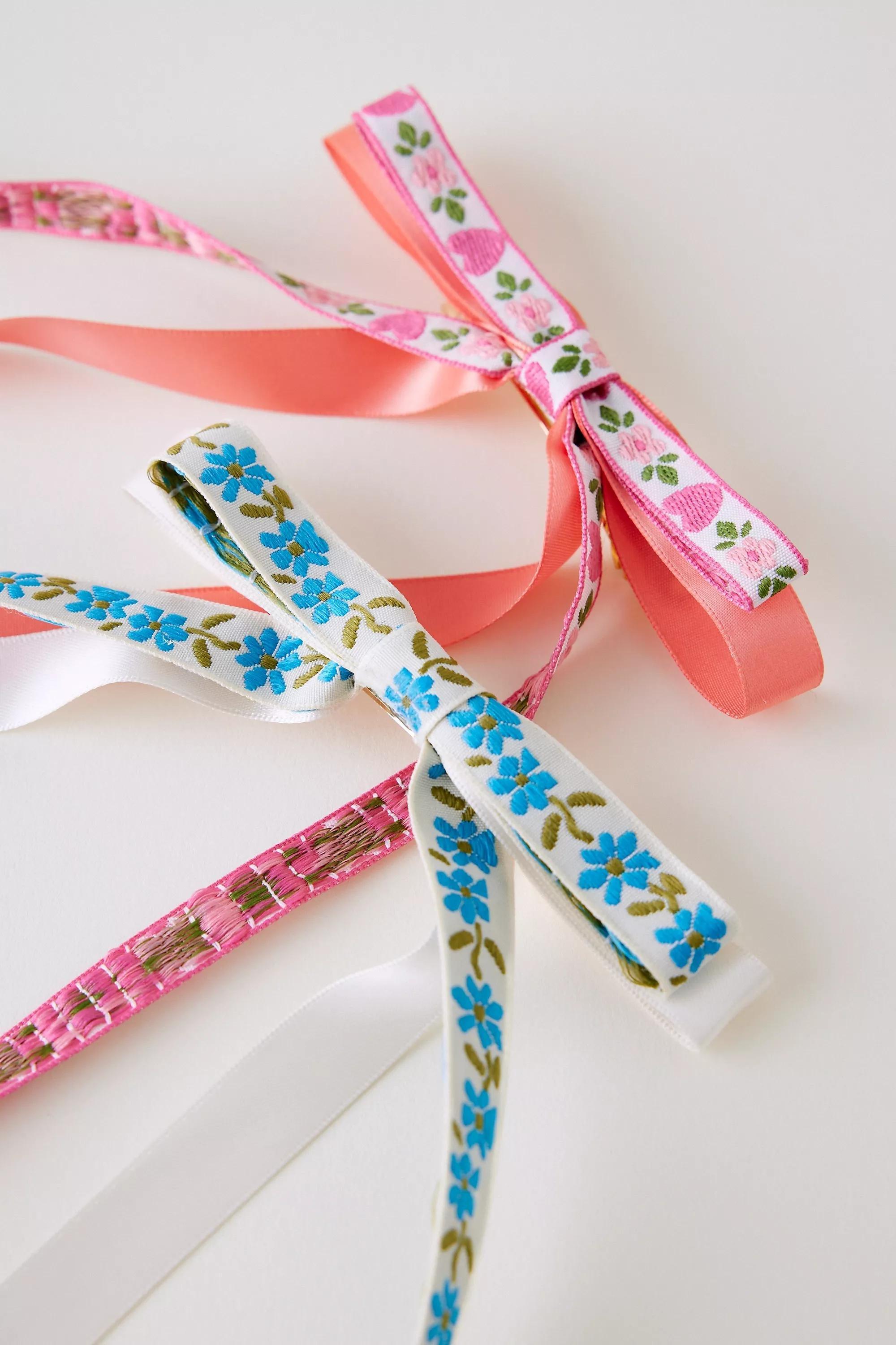 Pink Embroidered Hair Bow, Set Of 2, A501_0066, large image number 3
