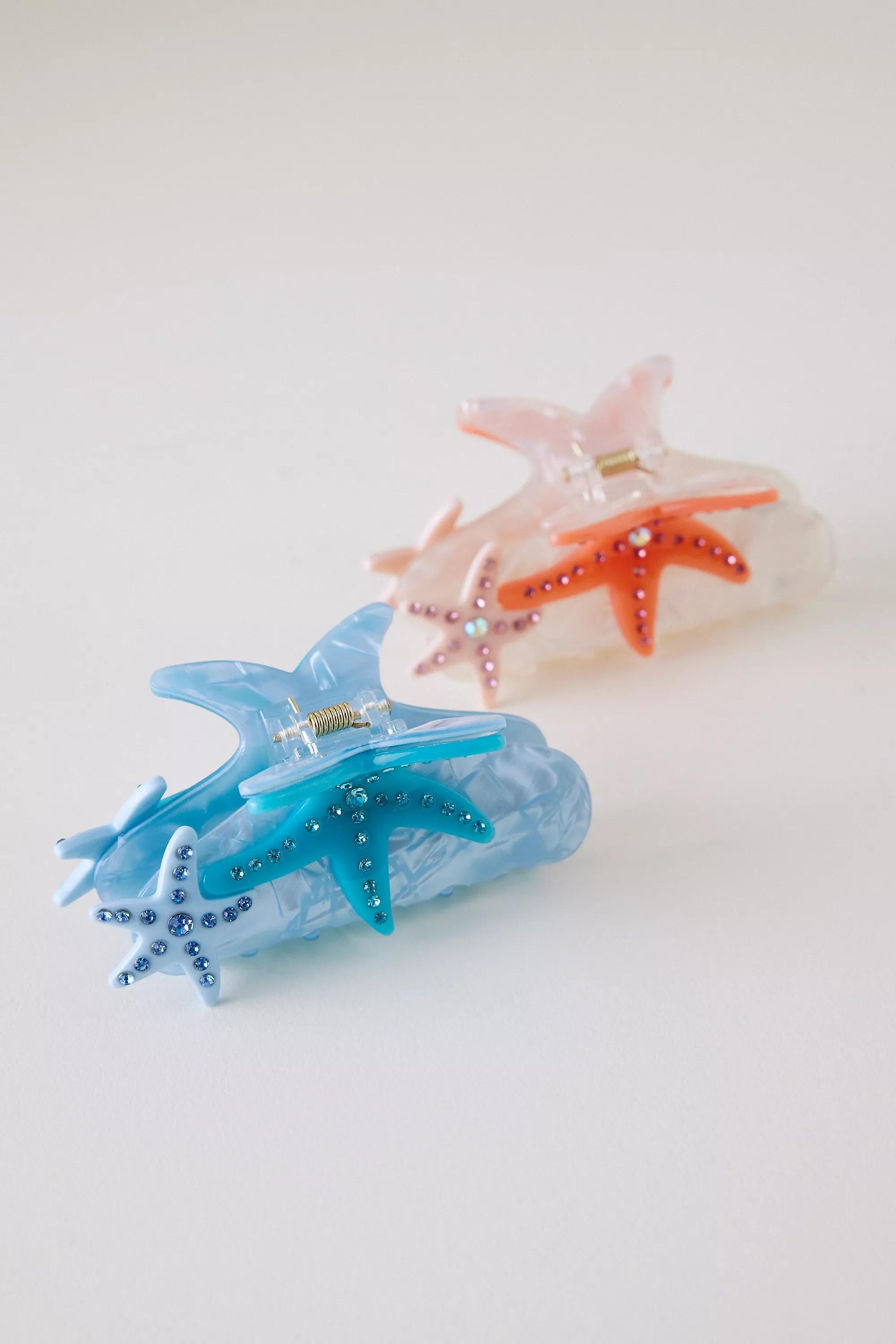 Multicolour Starfish Hair Claw Clips, Set Of 2, , medium