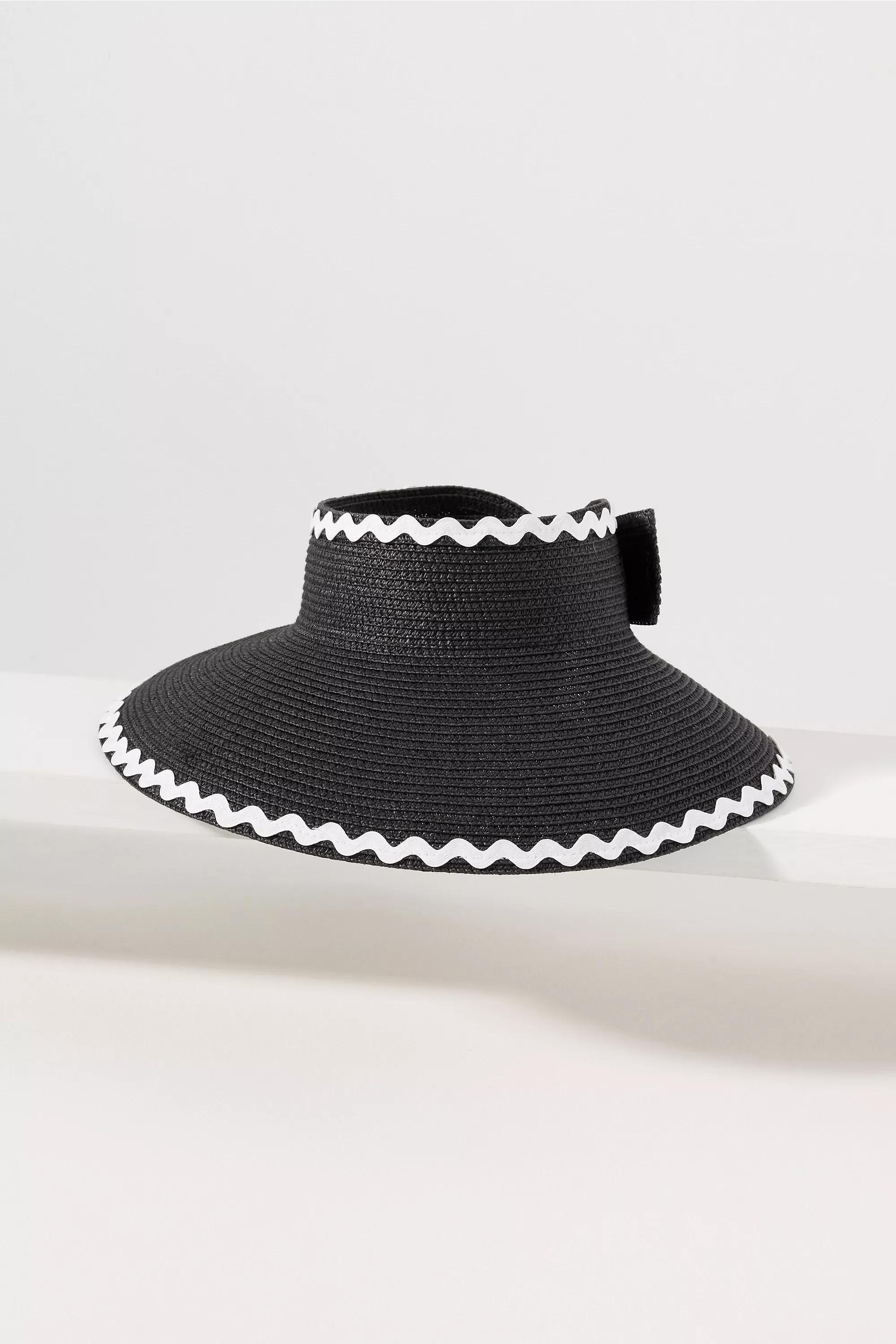 BLACK Ric Rac Straw Visor, A501_0001, medium