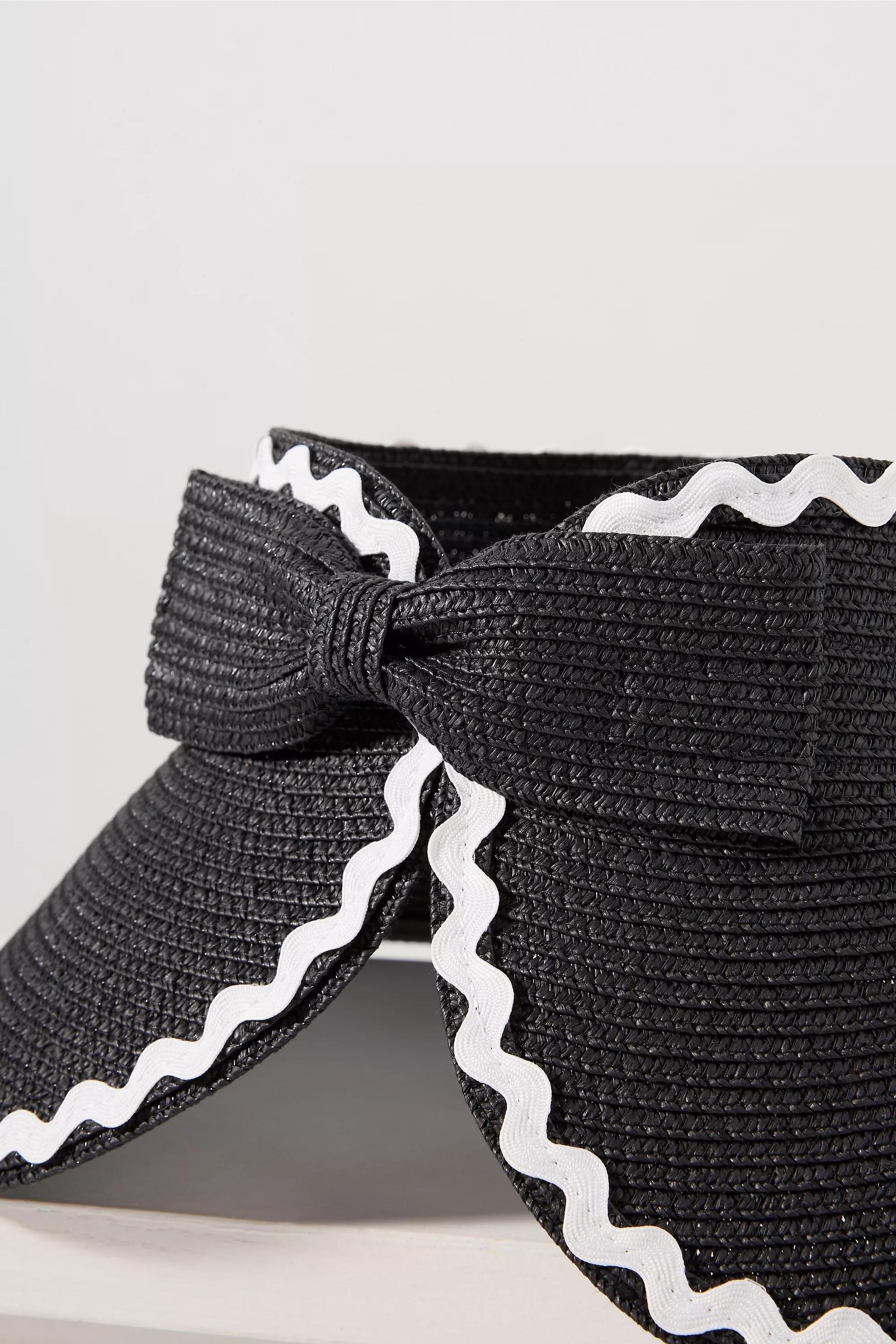 BLACK Ric Rac Straw Visor, A501_0001, medium