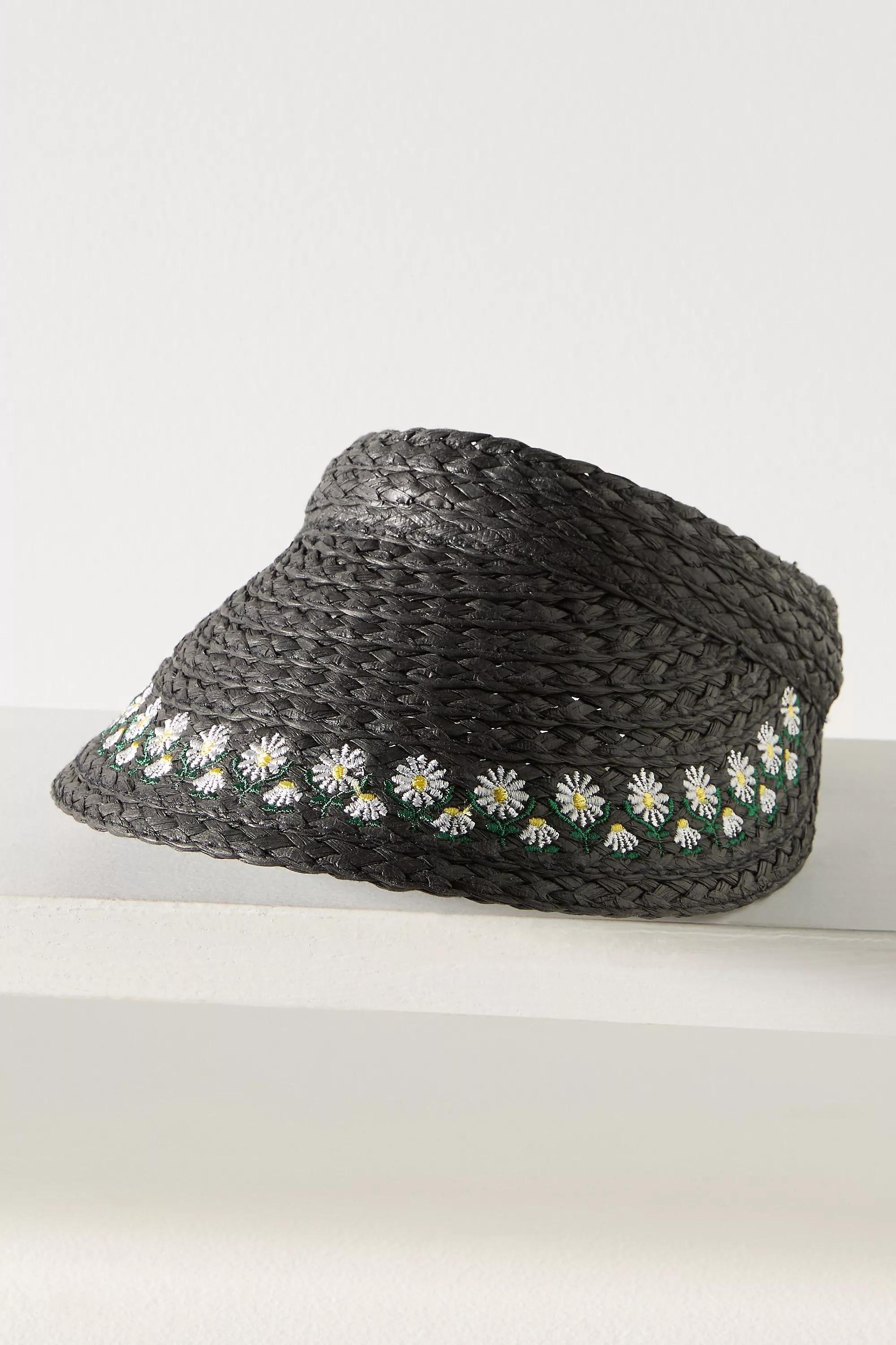 Anthropologie Embellished Straw Visor, Black, A501_0001, large image number 0