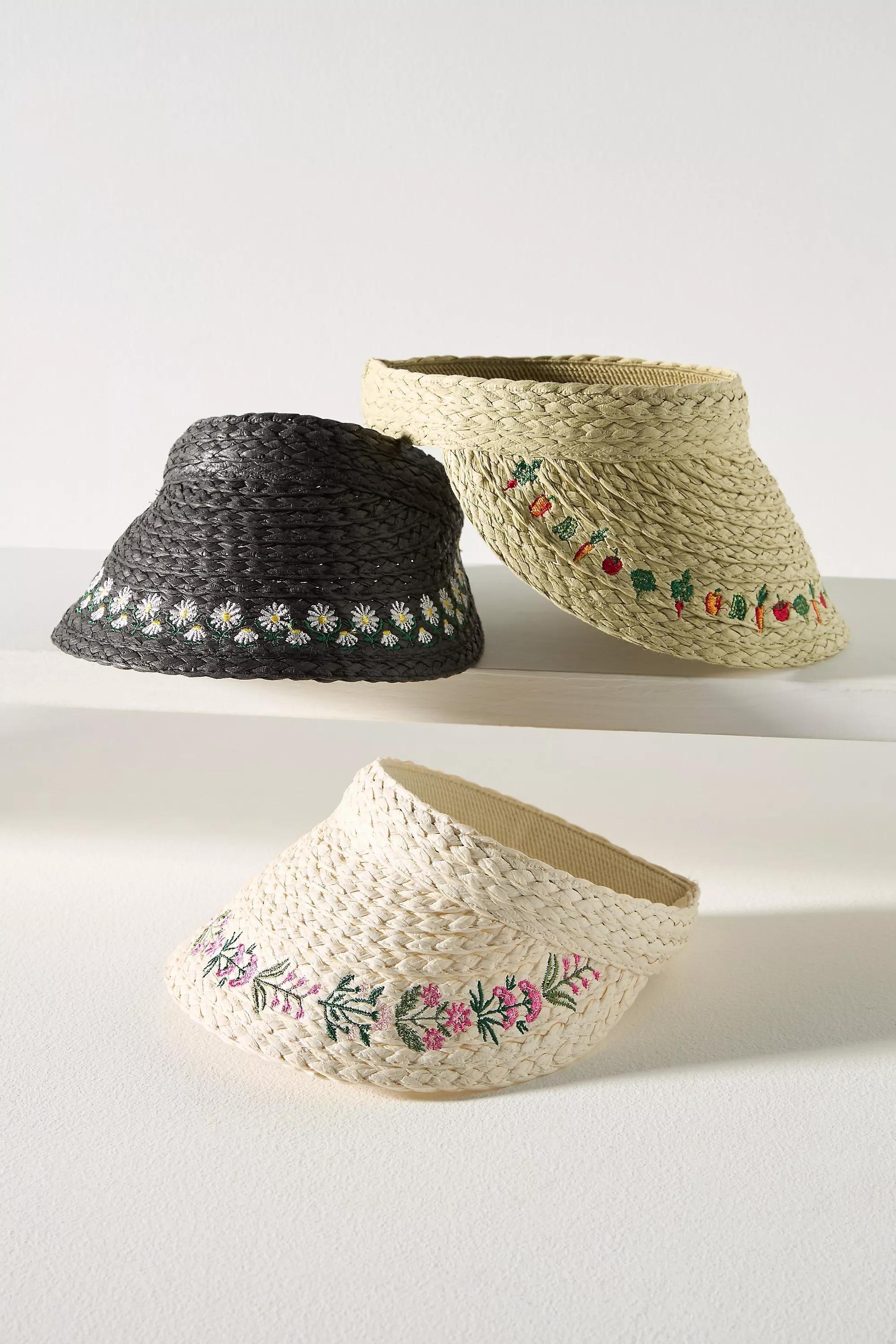 Mini Icon Embroidered Straw Visor, Beige, A501_0011, large image number 1