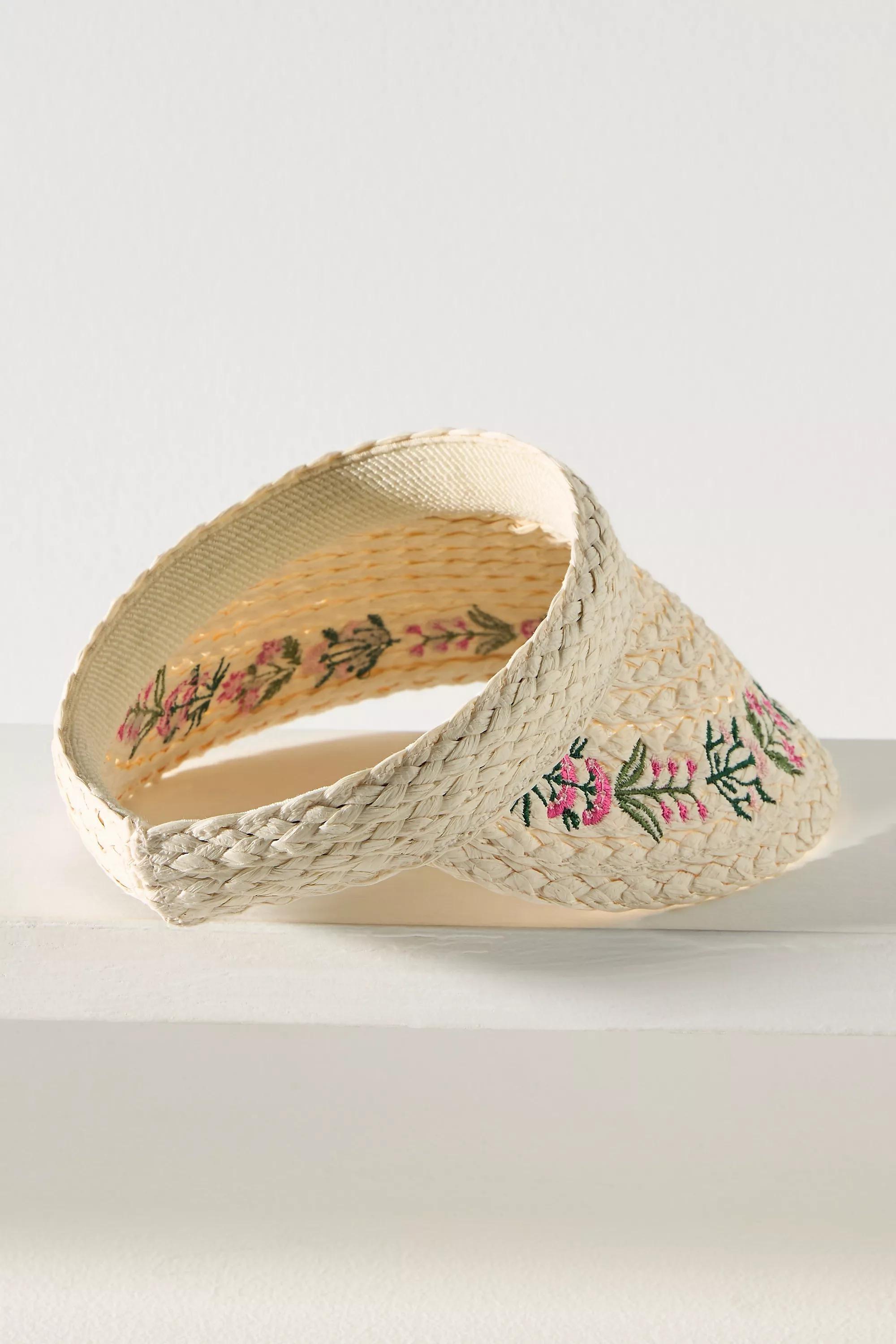 Mini Icon Embroidered Straw Visor, Beige, A501_0011, large image number 2
