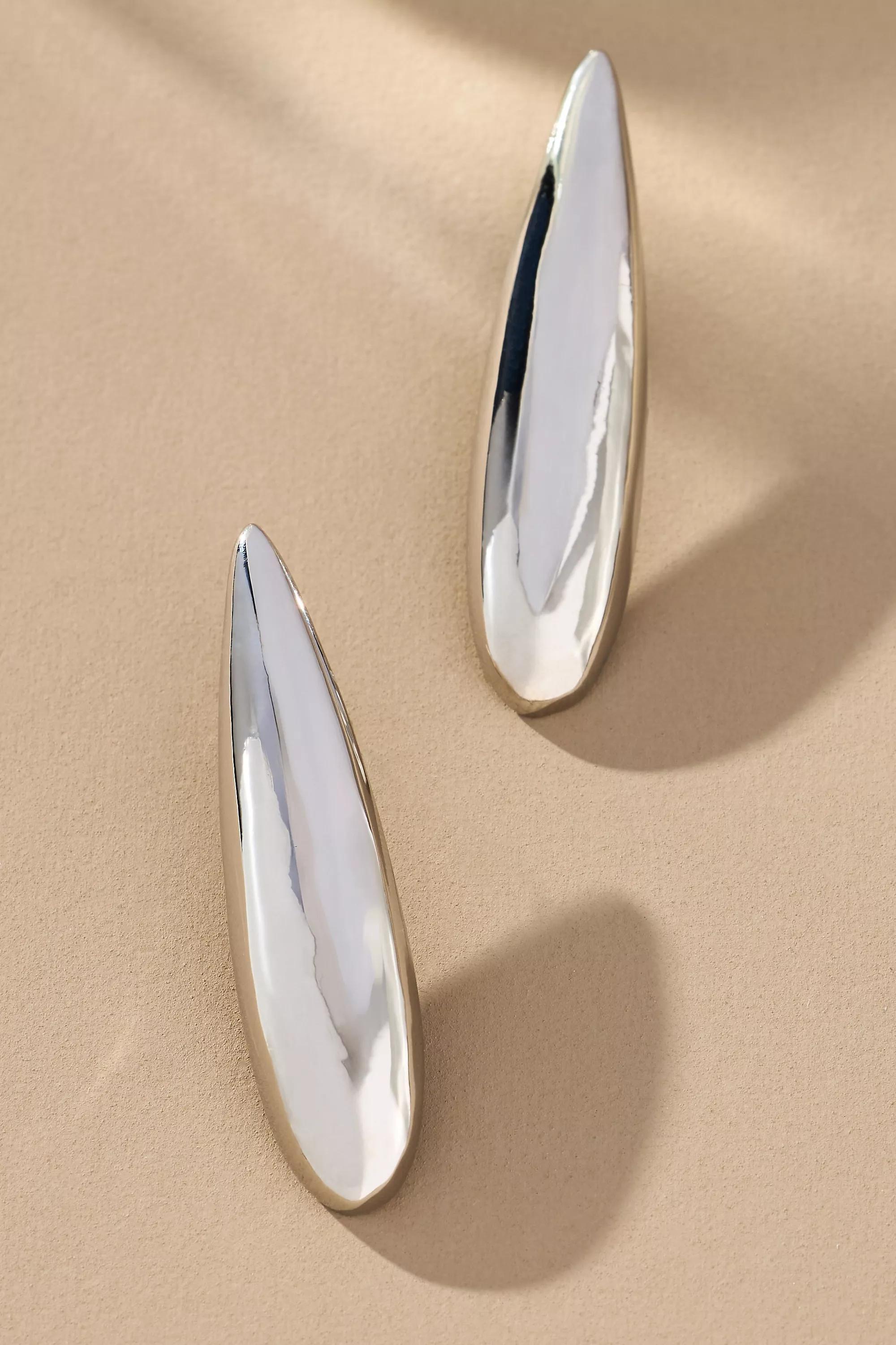 Sculptural Oval Huggie Earrings, Silver, A501_0007, large image number 0