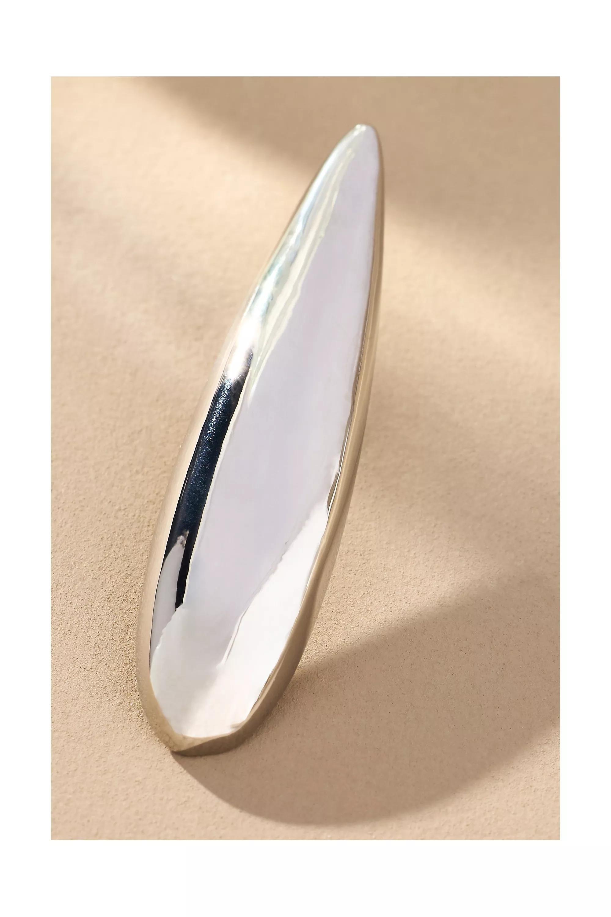 Sculptural Oval Huggie Earrings, Silver, A501_0007, large image number 2