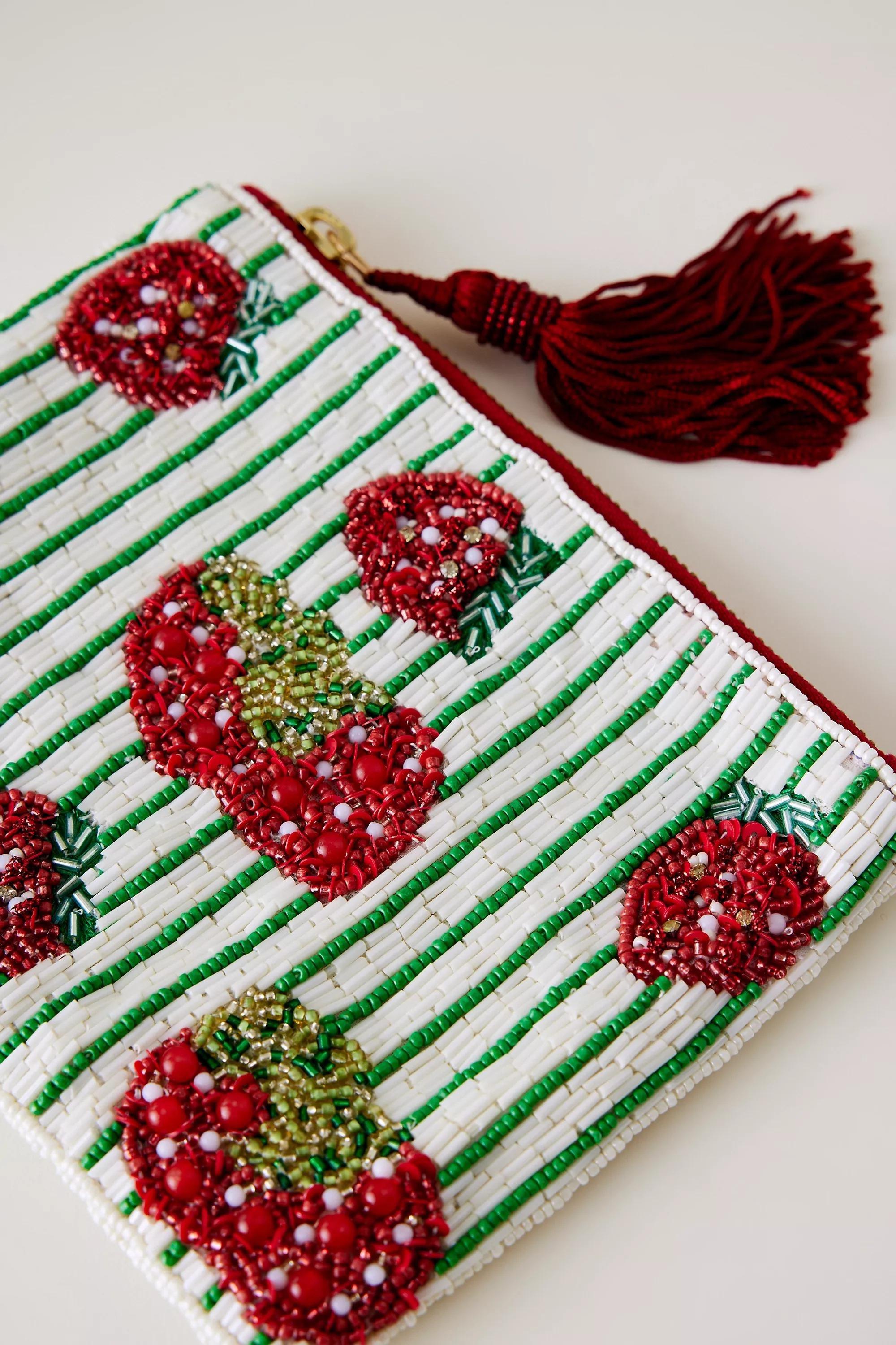 Beaded Strawberry Pouch, Red, A501_0060, medium