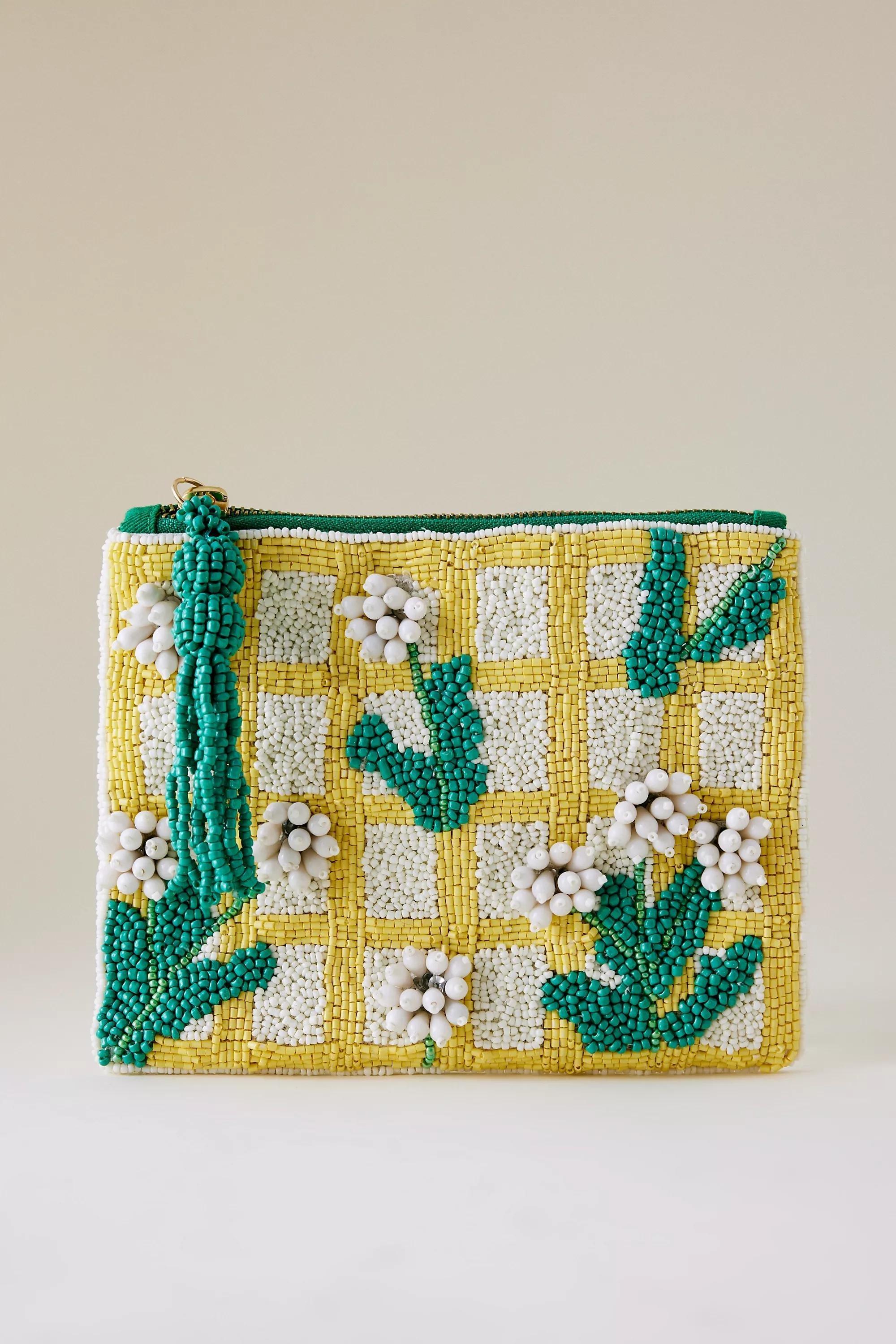 Floral Beaded Pouch, Yellow, A501_0072, large image number 0