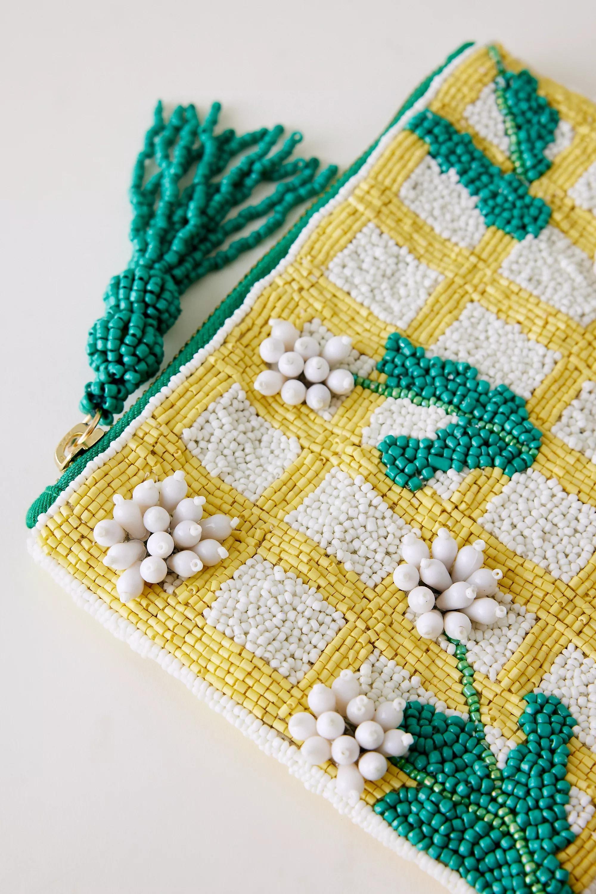 Floral Beaded Pouch, Yellow, A501_0072, medium