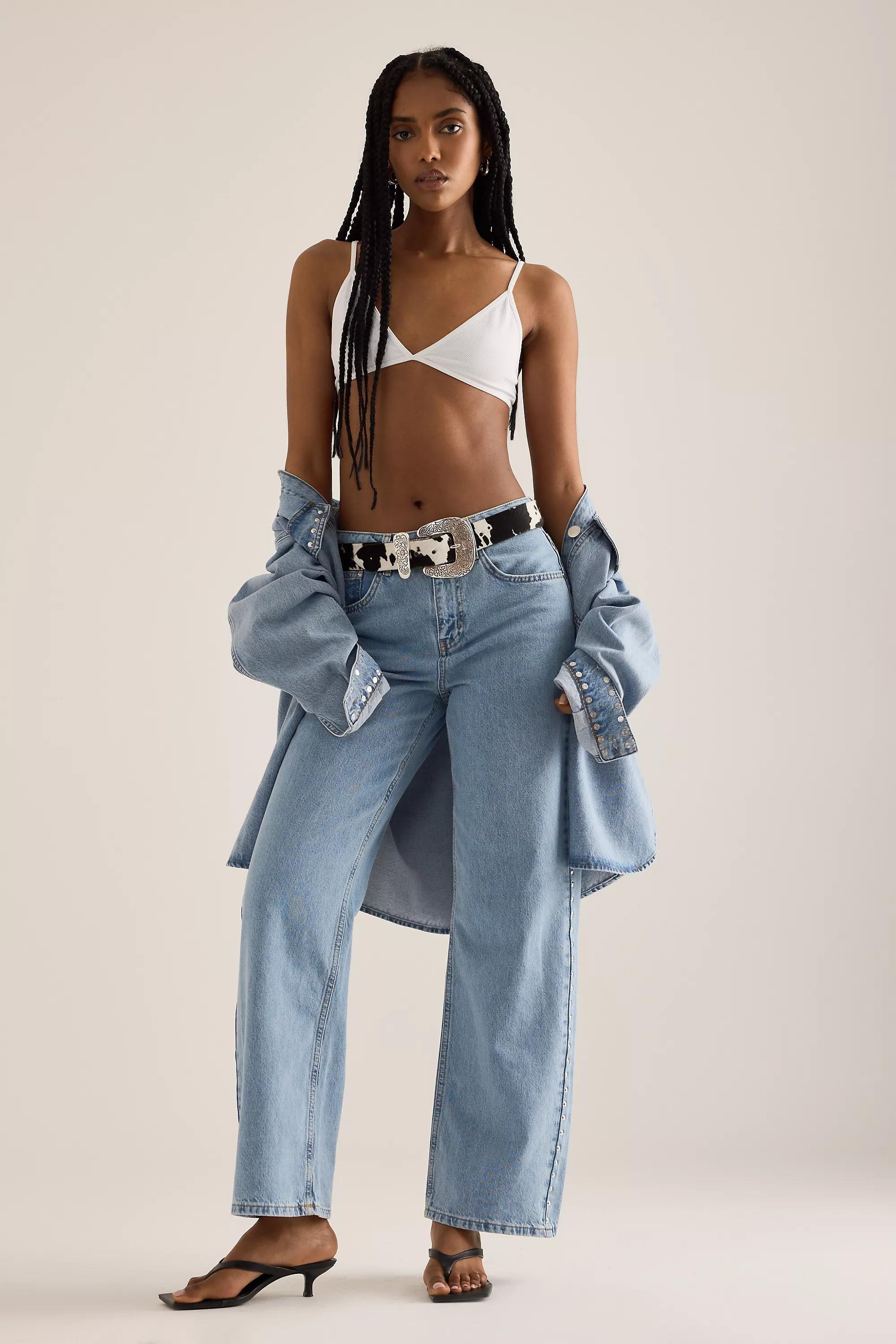 DENIM MEDIUM BLUE By Anthropologie Studded Slouchy Jeans, A501_0093, large image number 2