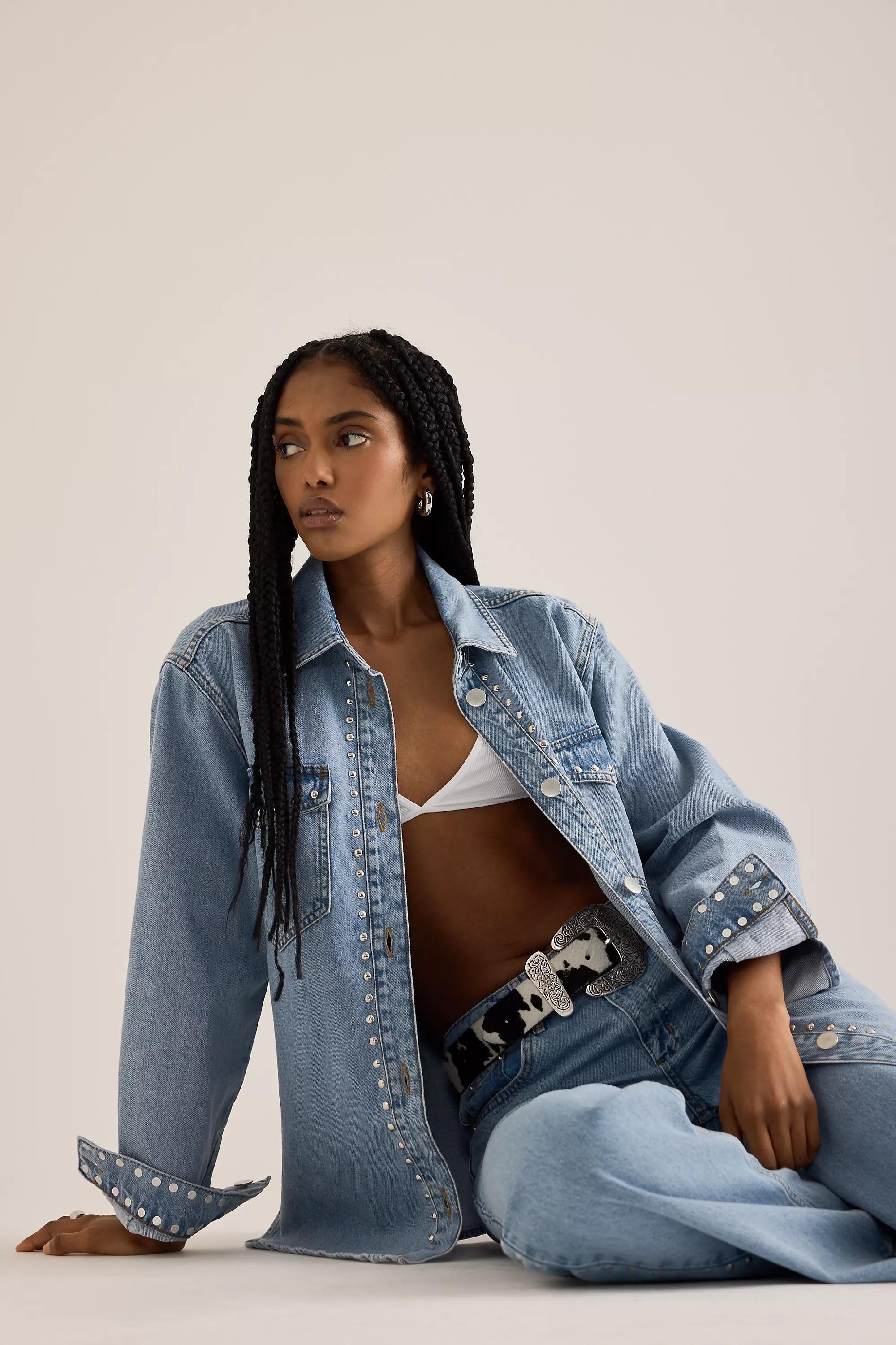 DENIM MEDIUM BLUE By Anthropologie Studded Slouchy Jeans, A501_0093, large image number 3