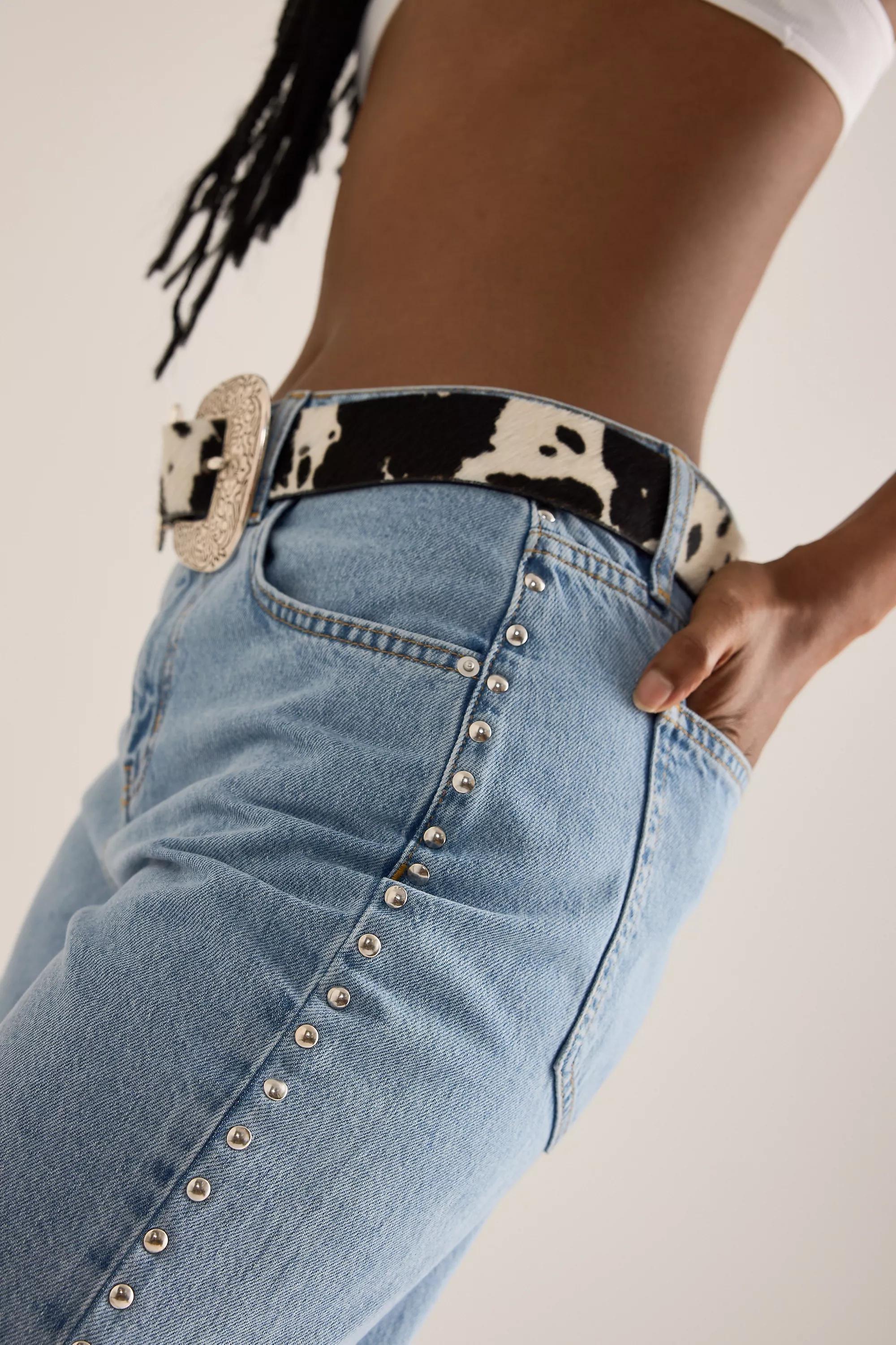 DENIM MEDIUM BLUE By Anthropologie Studded Slouchy Jeans, , large image number 4