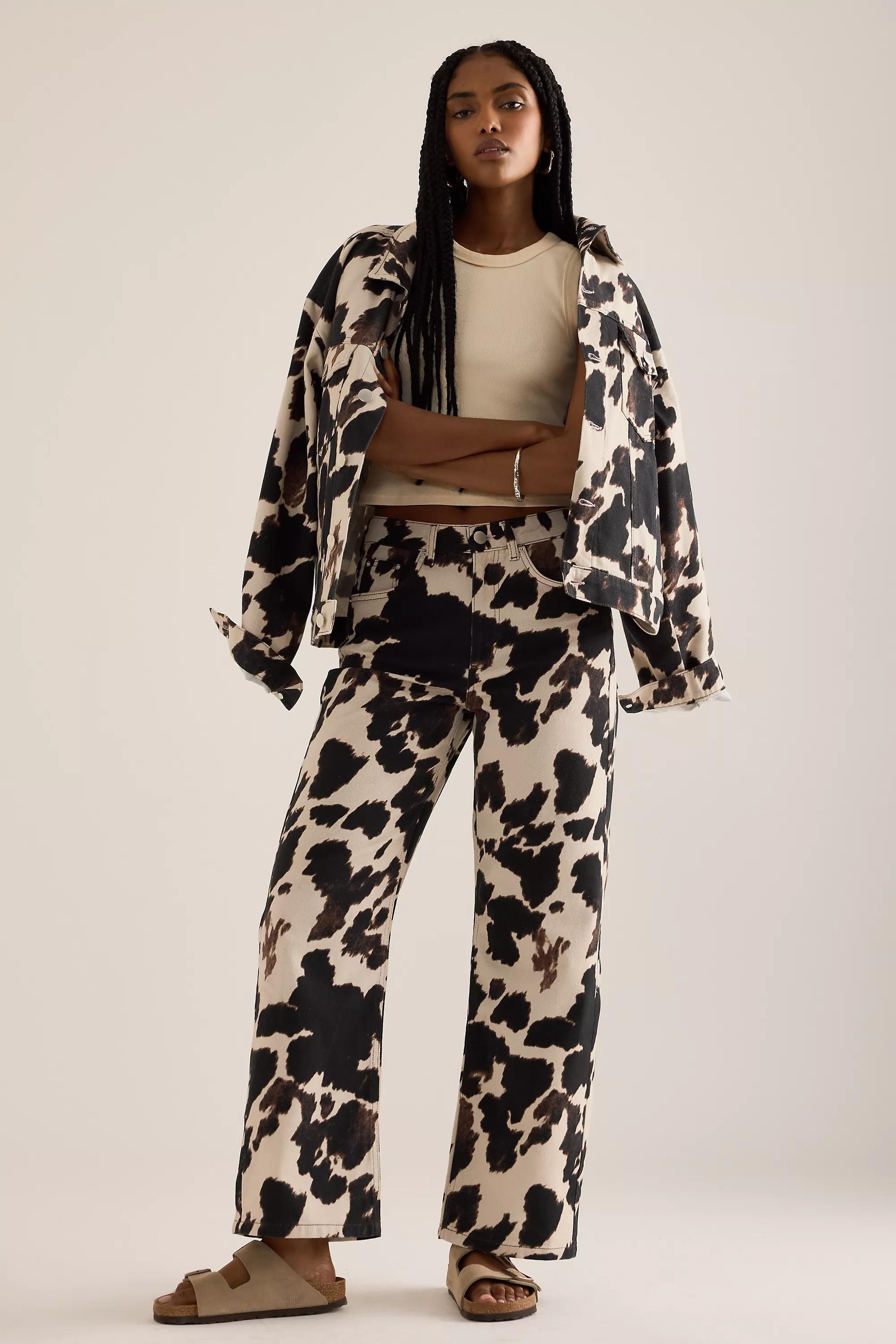 NEUTRAL PATTERN By Anthropologie Cow Print Straight-Leg Jeans, , large image number 2