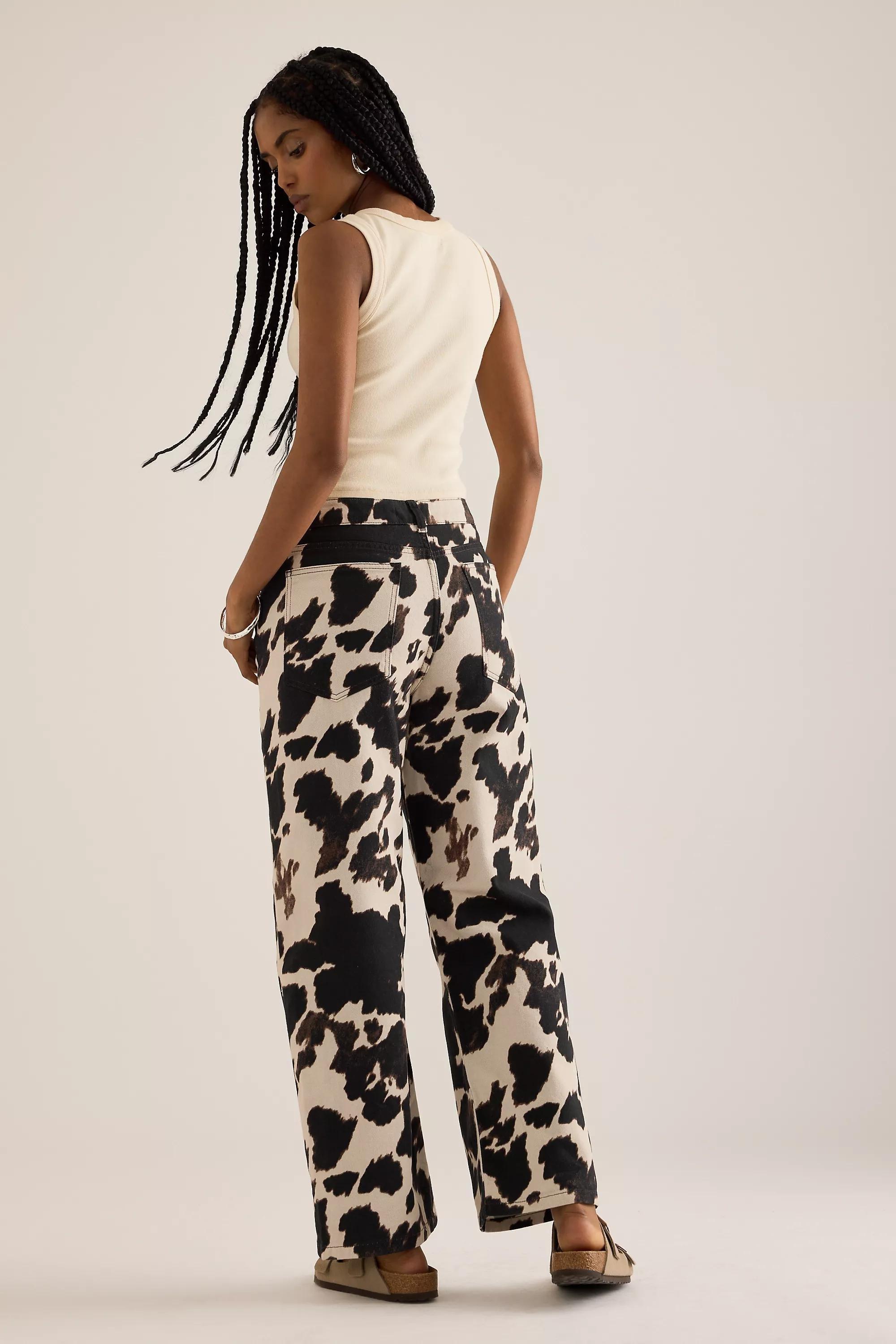 NEUTRAL PATTERN By Anthropologie Cow Print Straight-Leg Jeans, , large image number 3