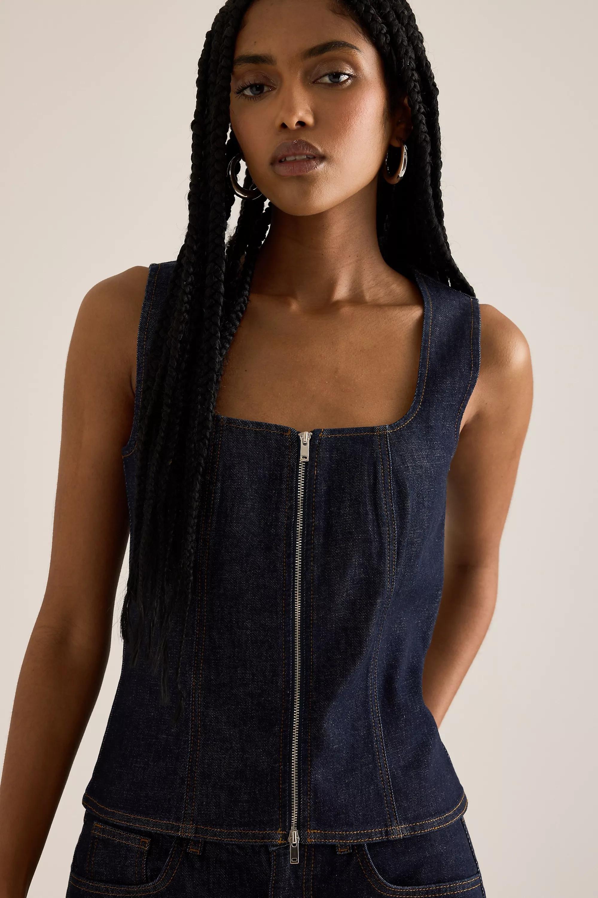 DENIM DARK By Anthropologie Denim Zip Corset Top, , large image number 1