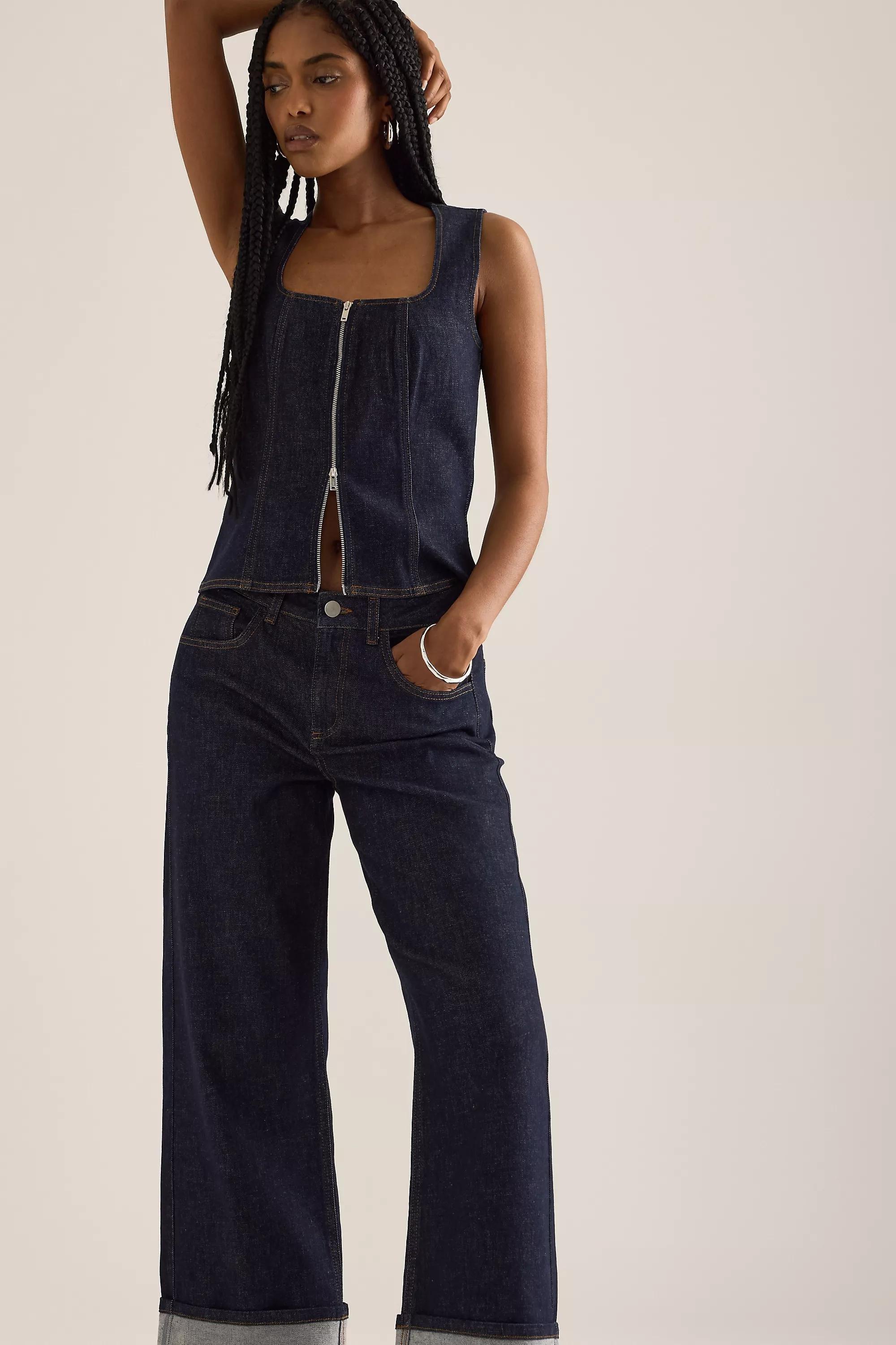 DENIM DARK By Anthropologie Denim Zip Corset Top, , large image number 2