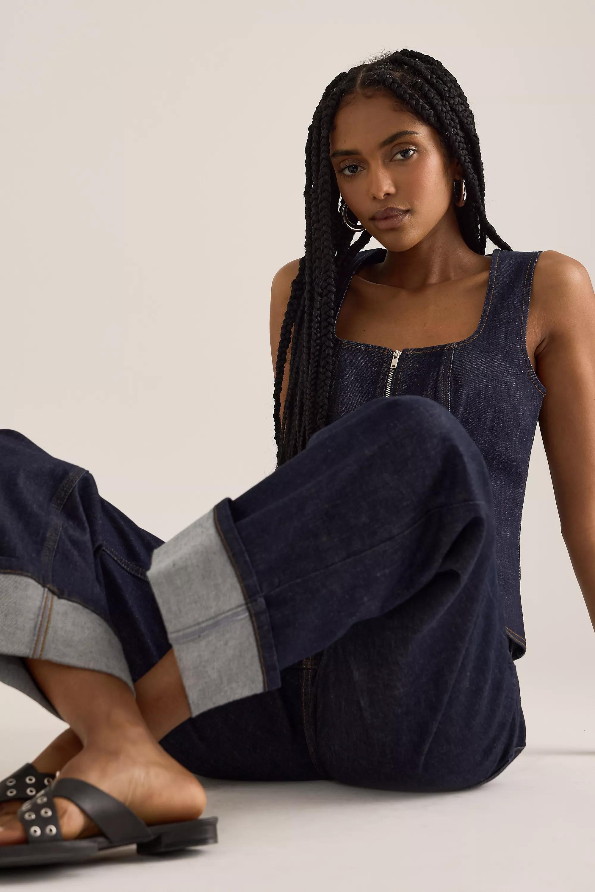 DENIM DARK By Anthropologie Denim Zip Corset Top, , large image number 3