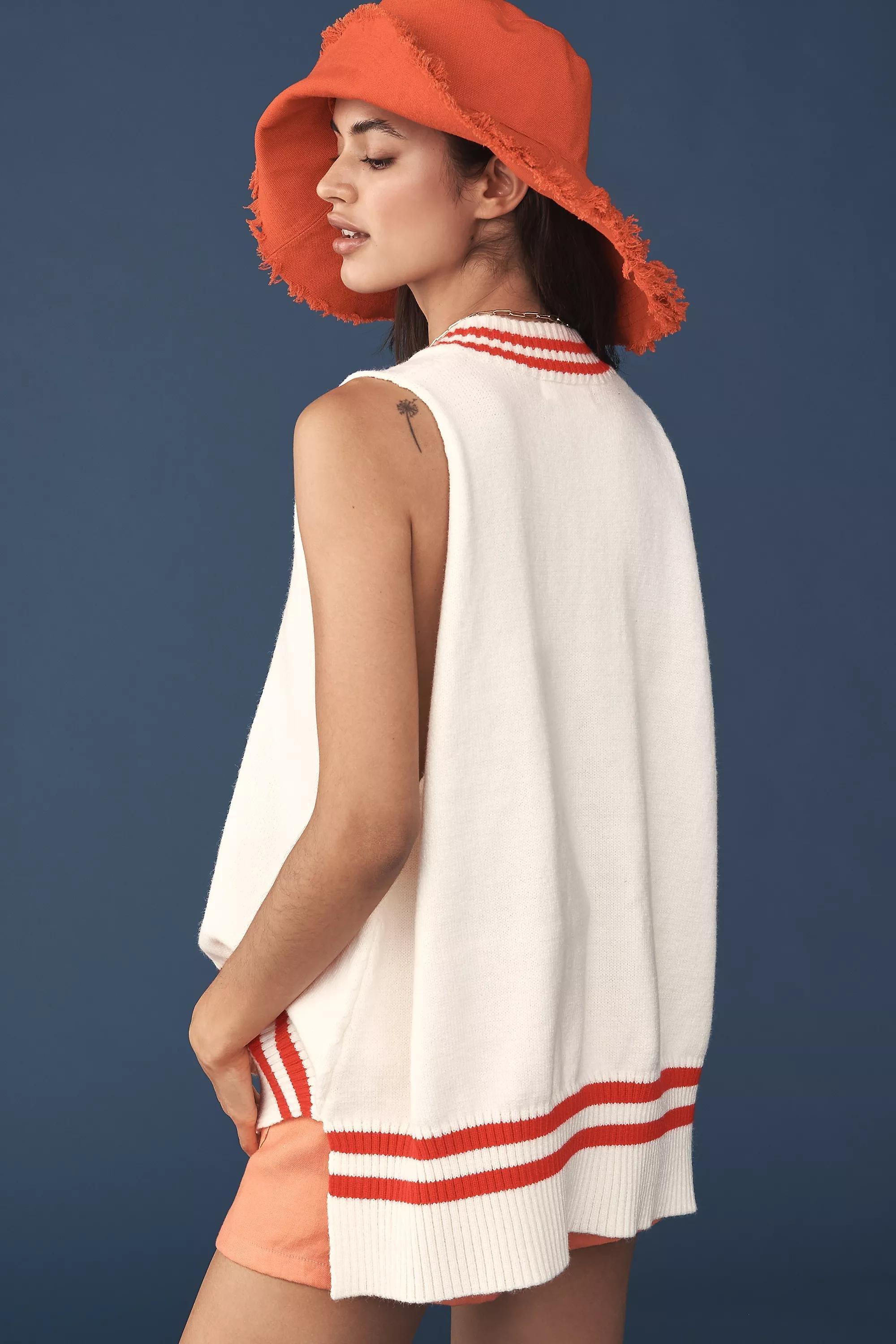 By Anthropologie Sporty Stripe Sweater Vest, Cream, A501_0012, large image number 3