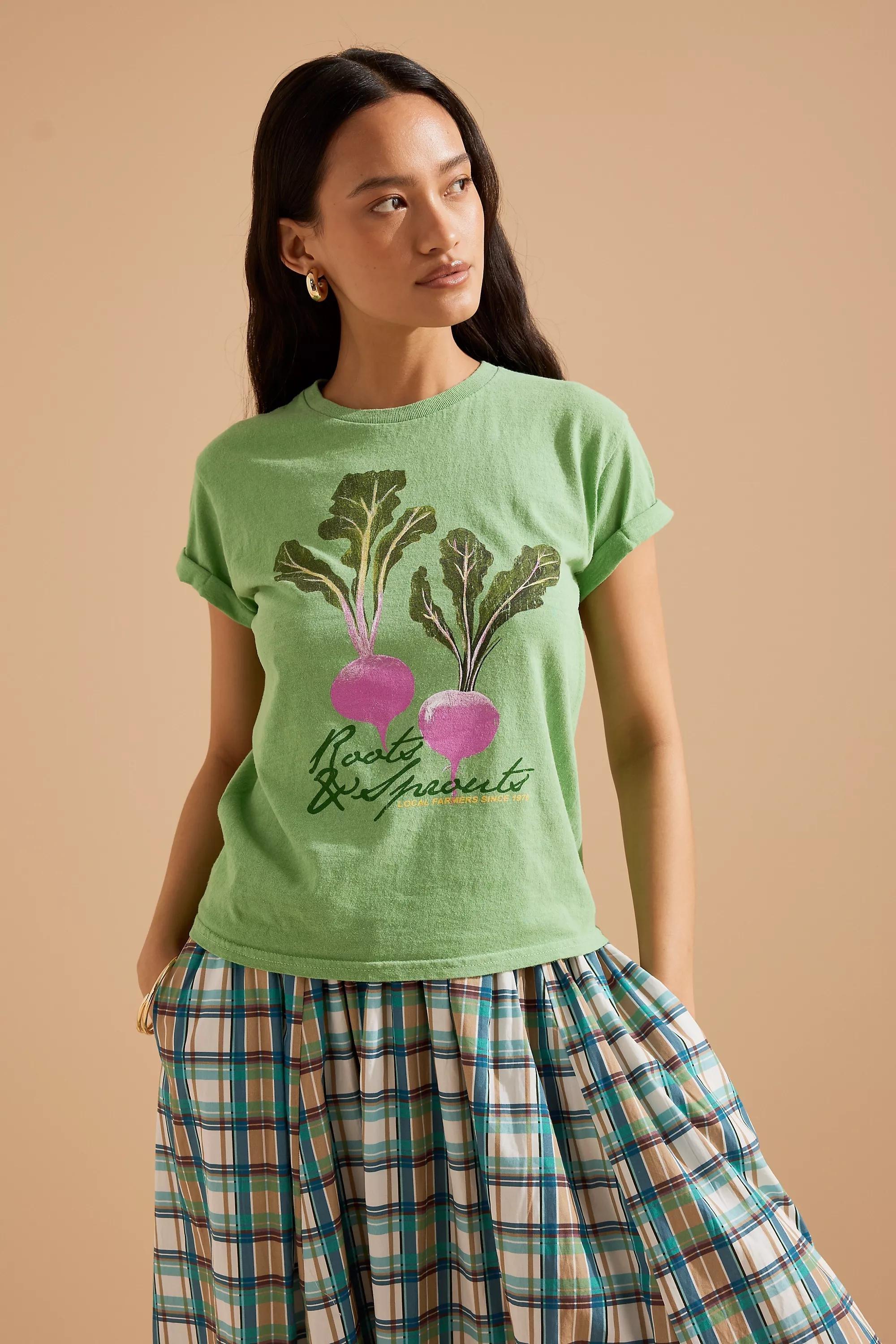 Anthropologie Graphic Print Basic Shirt, Green, A501_0030, medium