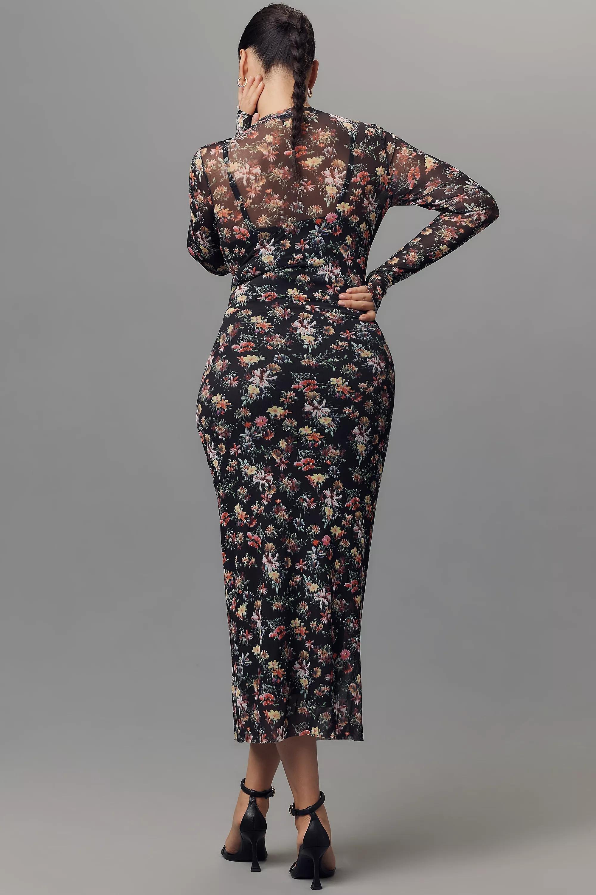 Afrm Ashland Slim Midi Dress, Black, A501_0009, large image number 4