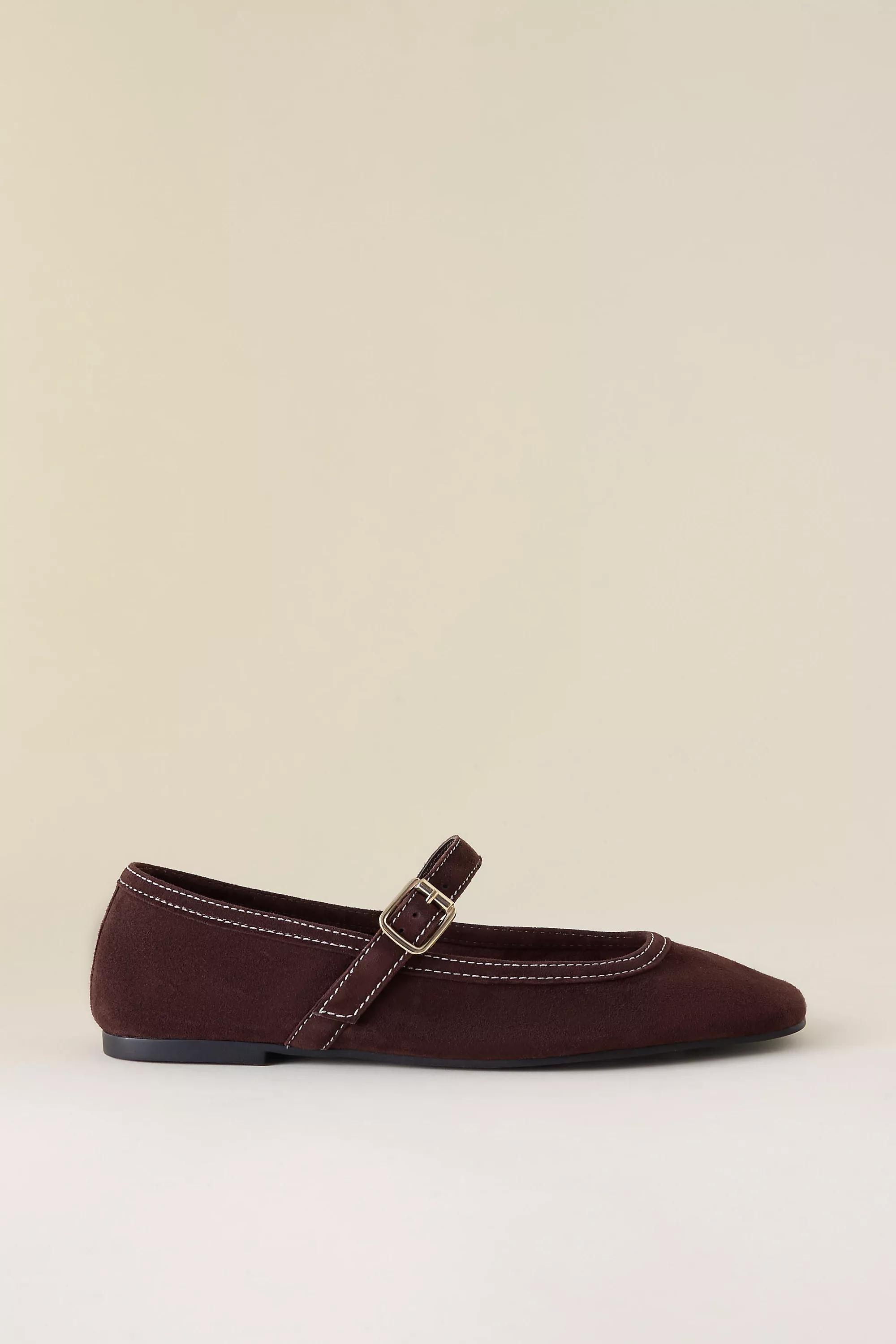 Suede Ballet Flats, Brown, Brown, large image number 0