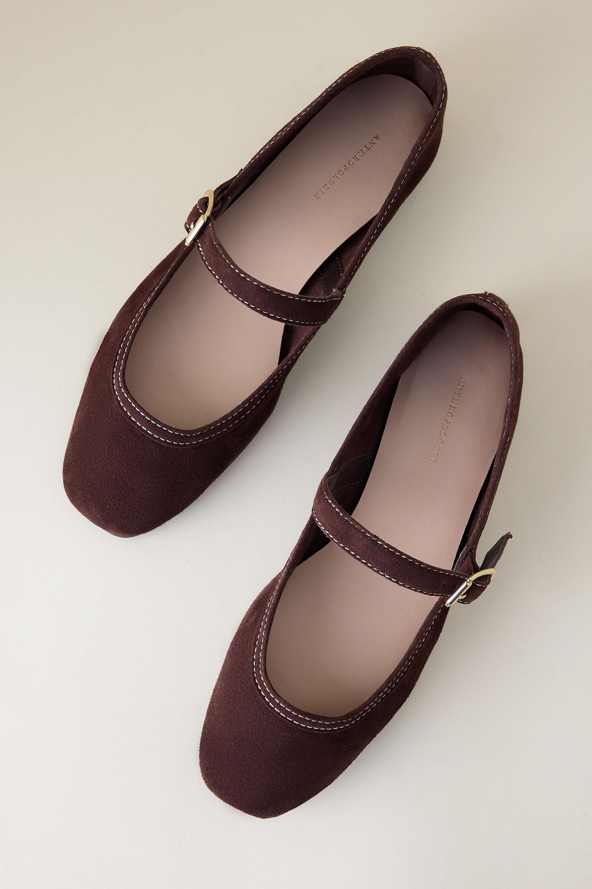 Suede Ballet Flats, Brown, Brown, large image number 1