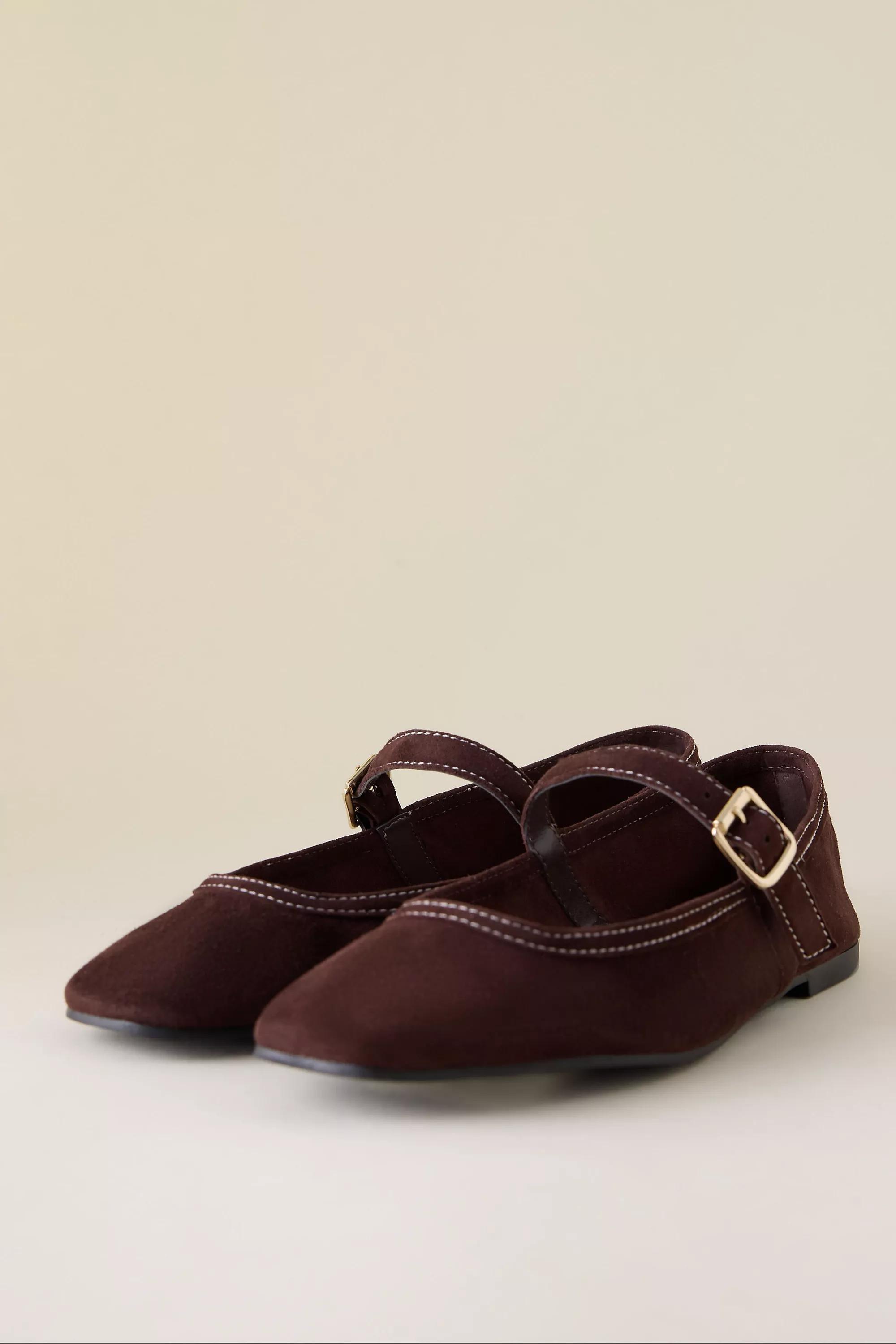 Suede Ballet Flats, Brown, Brown, large image number 2