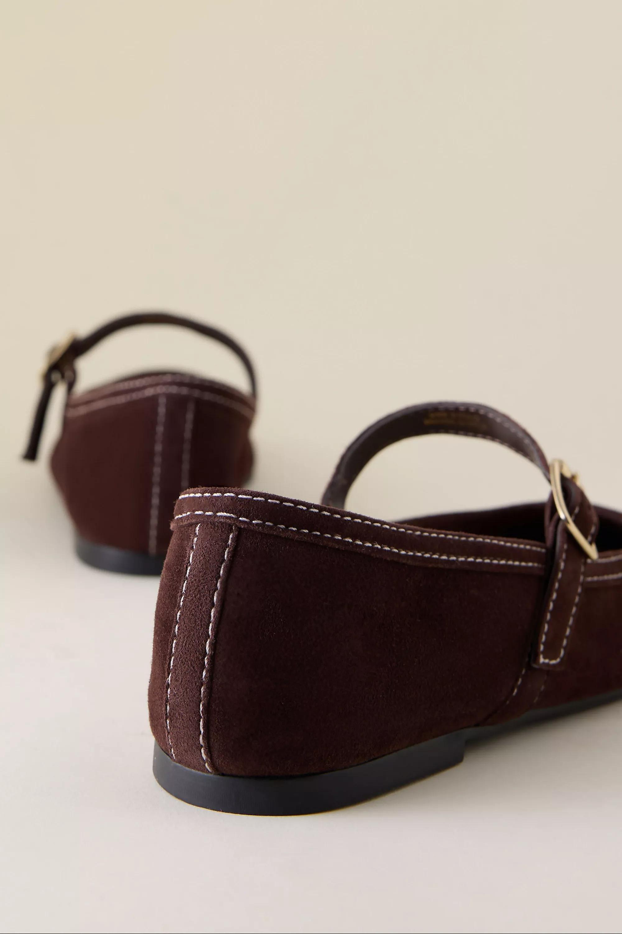 Suede Ballet Flats, Brown, Brown, large image number 3