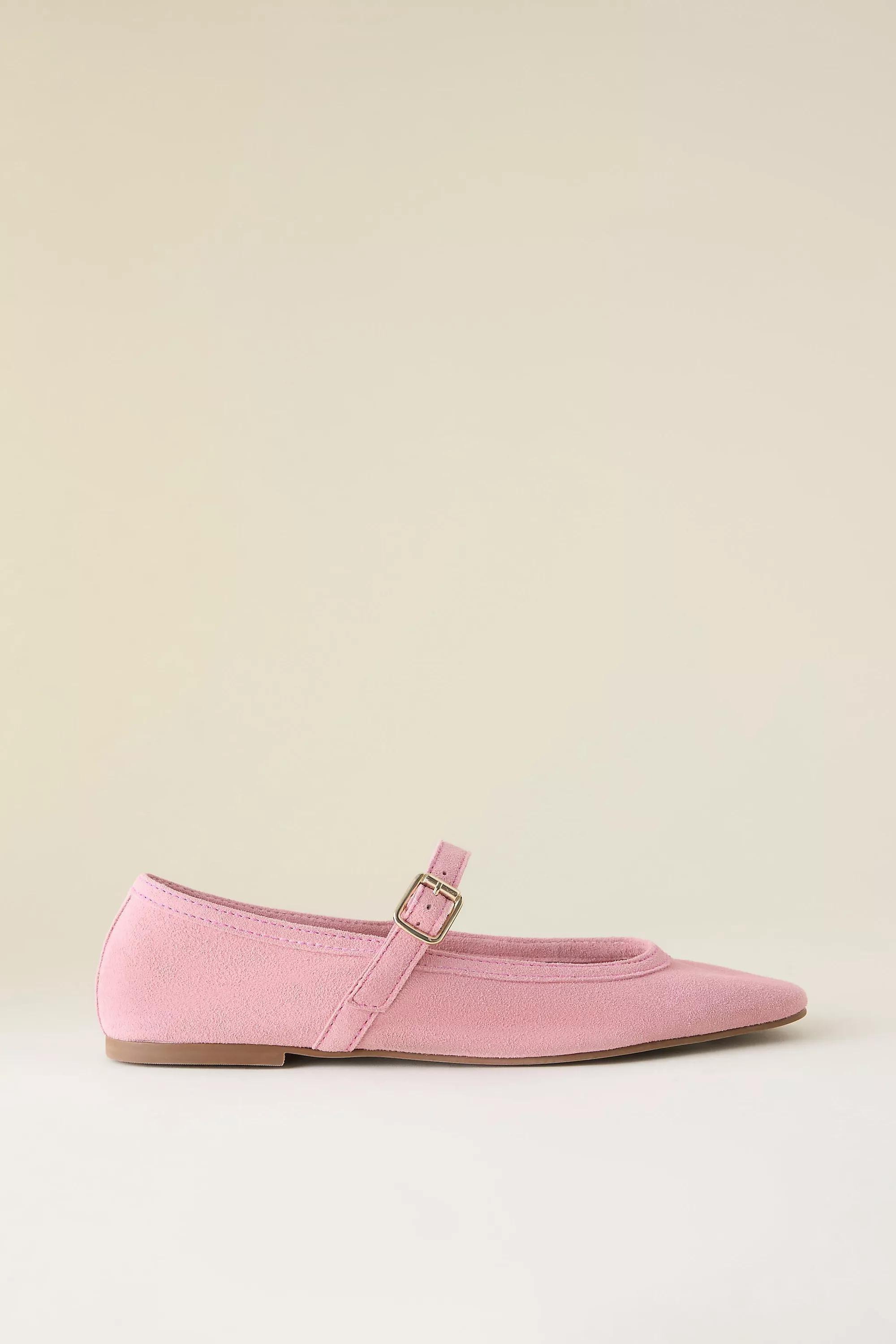 Suede Ballet Flats, Rose, Red, large image number 0