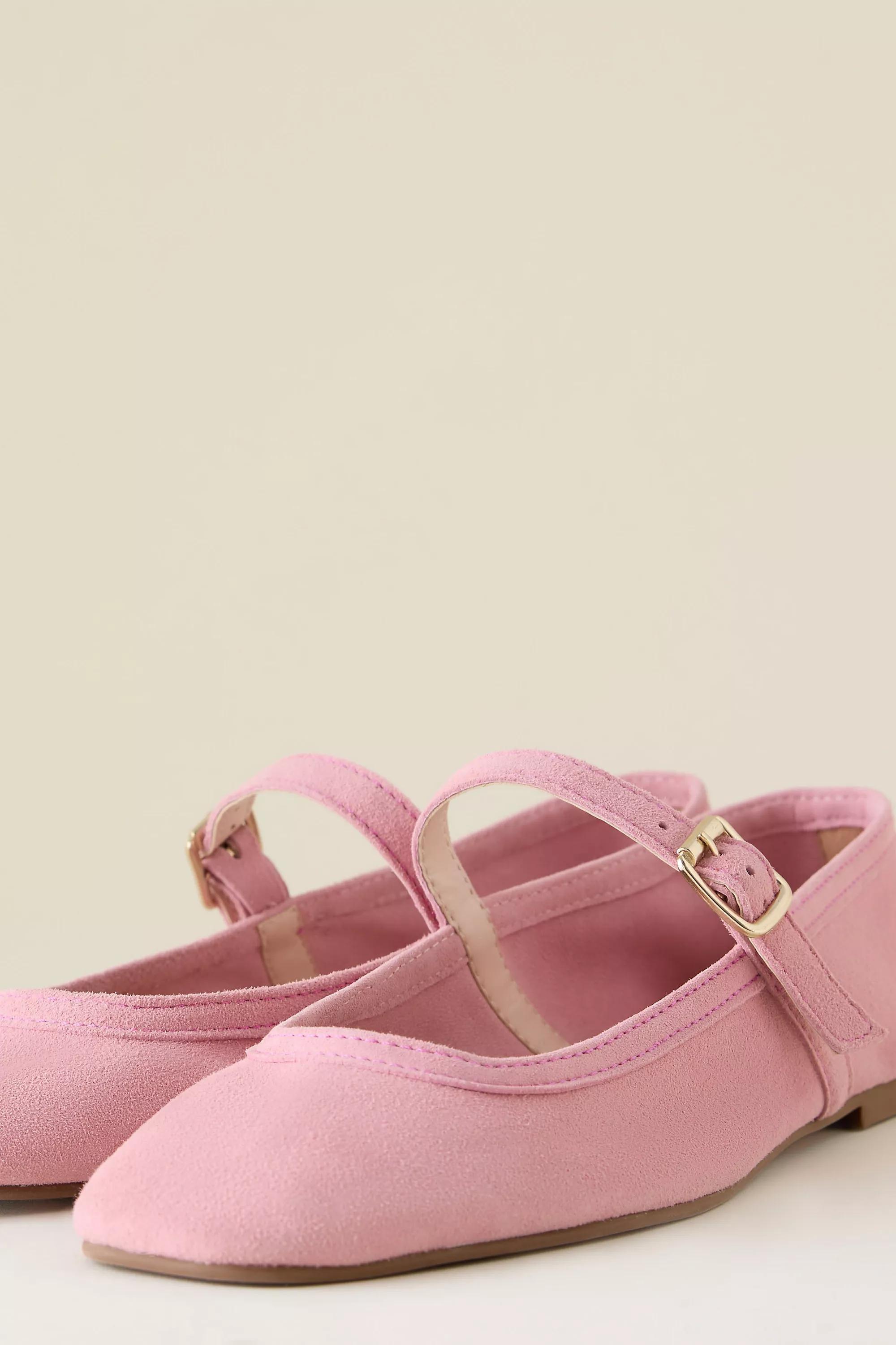 Suede Ballet Flats, Rose, Red, large image number 2
