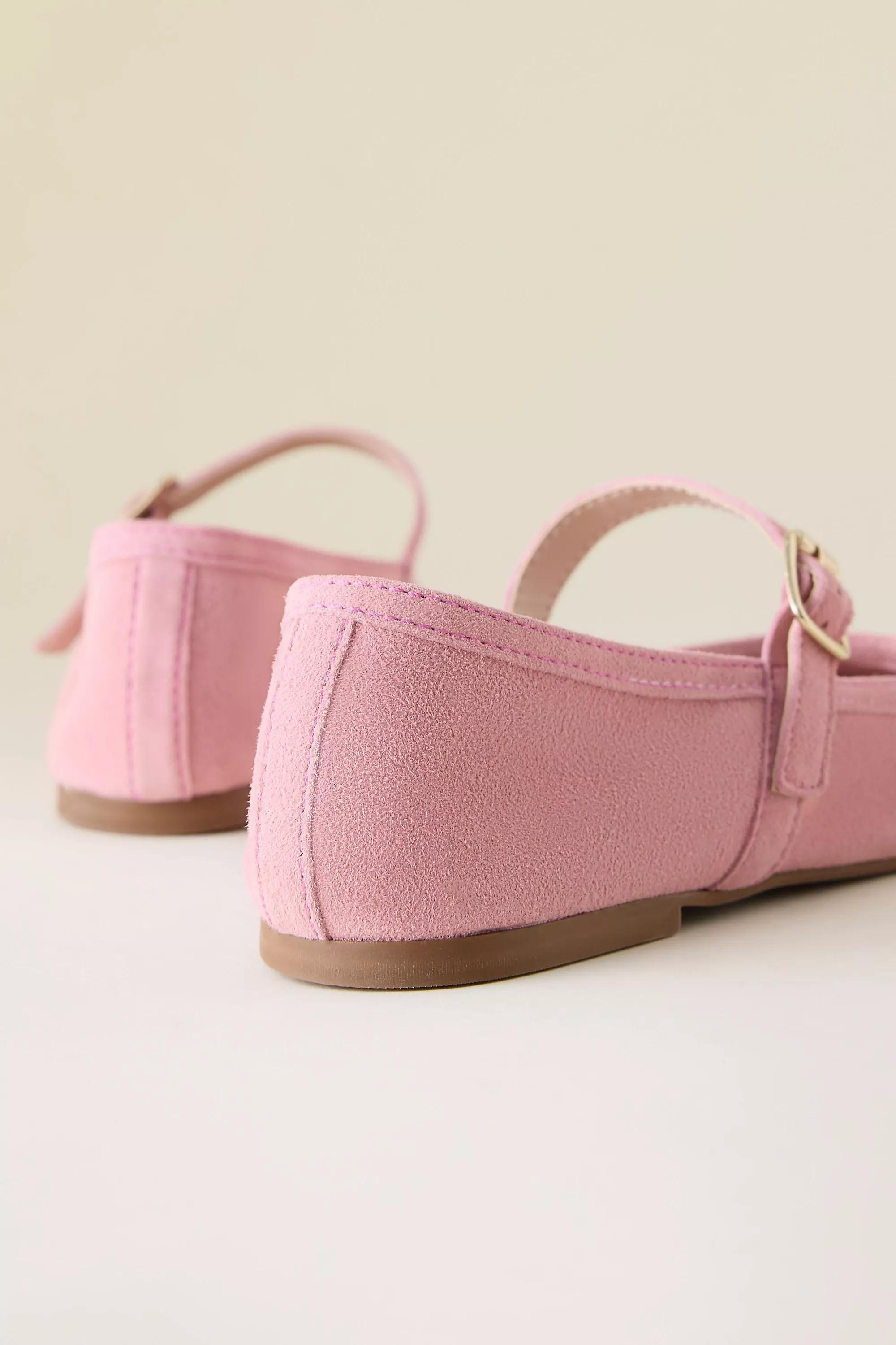 Suede Ballet Flats, Rose, Red, large image number 3