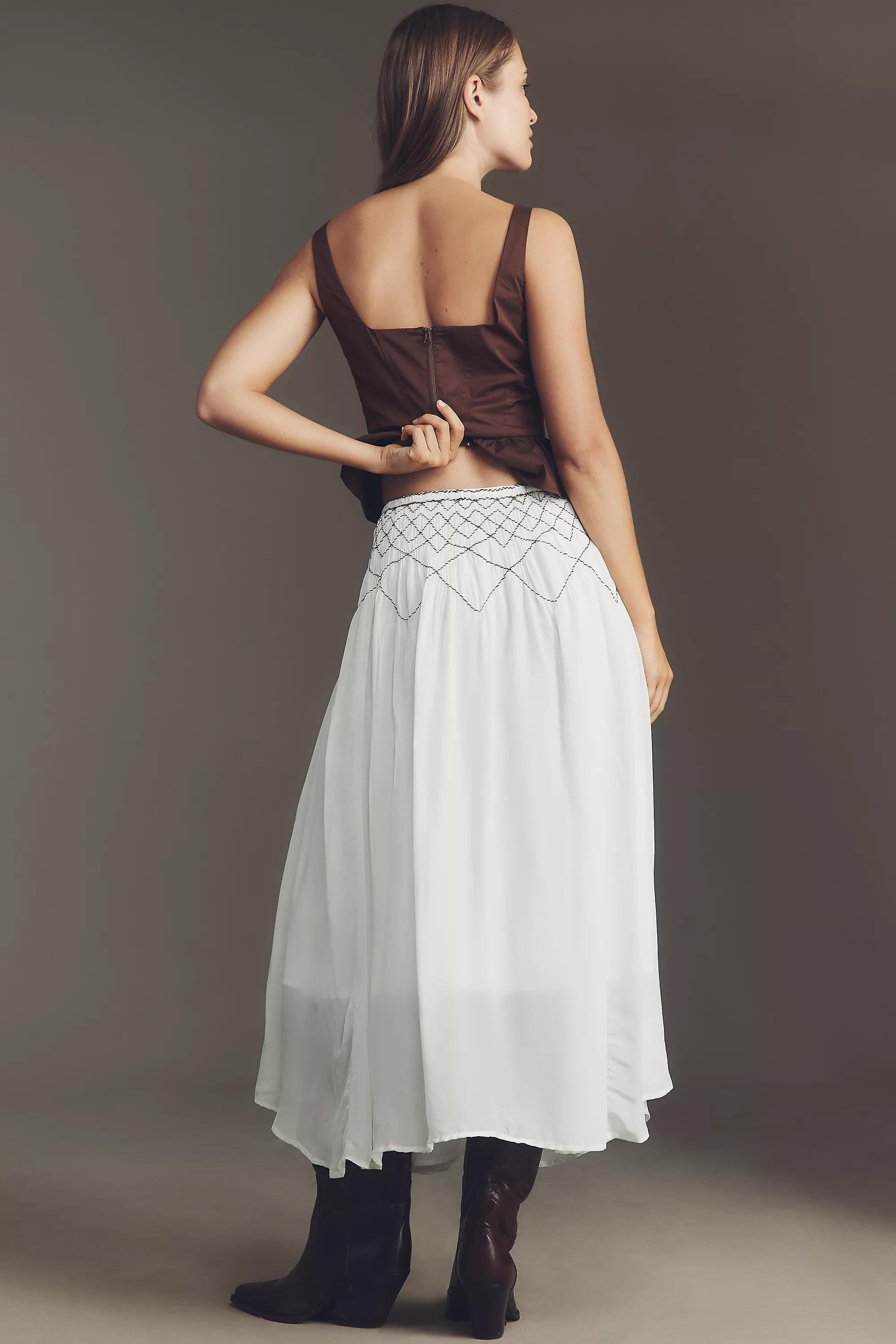 By Anthropologie Smocked Soft Midi Skirt, White, A501_0011, large image number 1