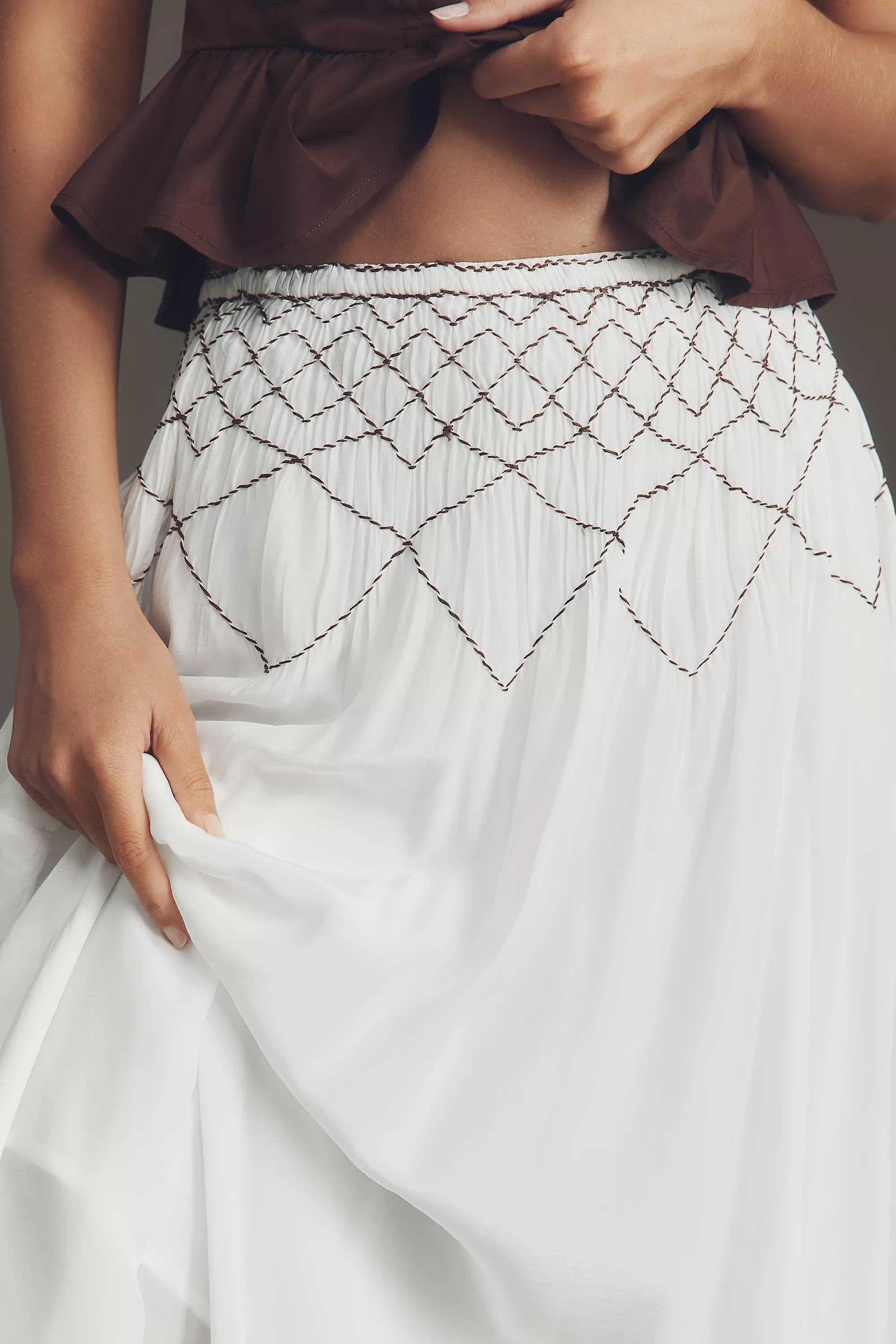 By Anthropologie Smocked Soft Midi Skirt, White, A501_0011, large image number 2