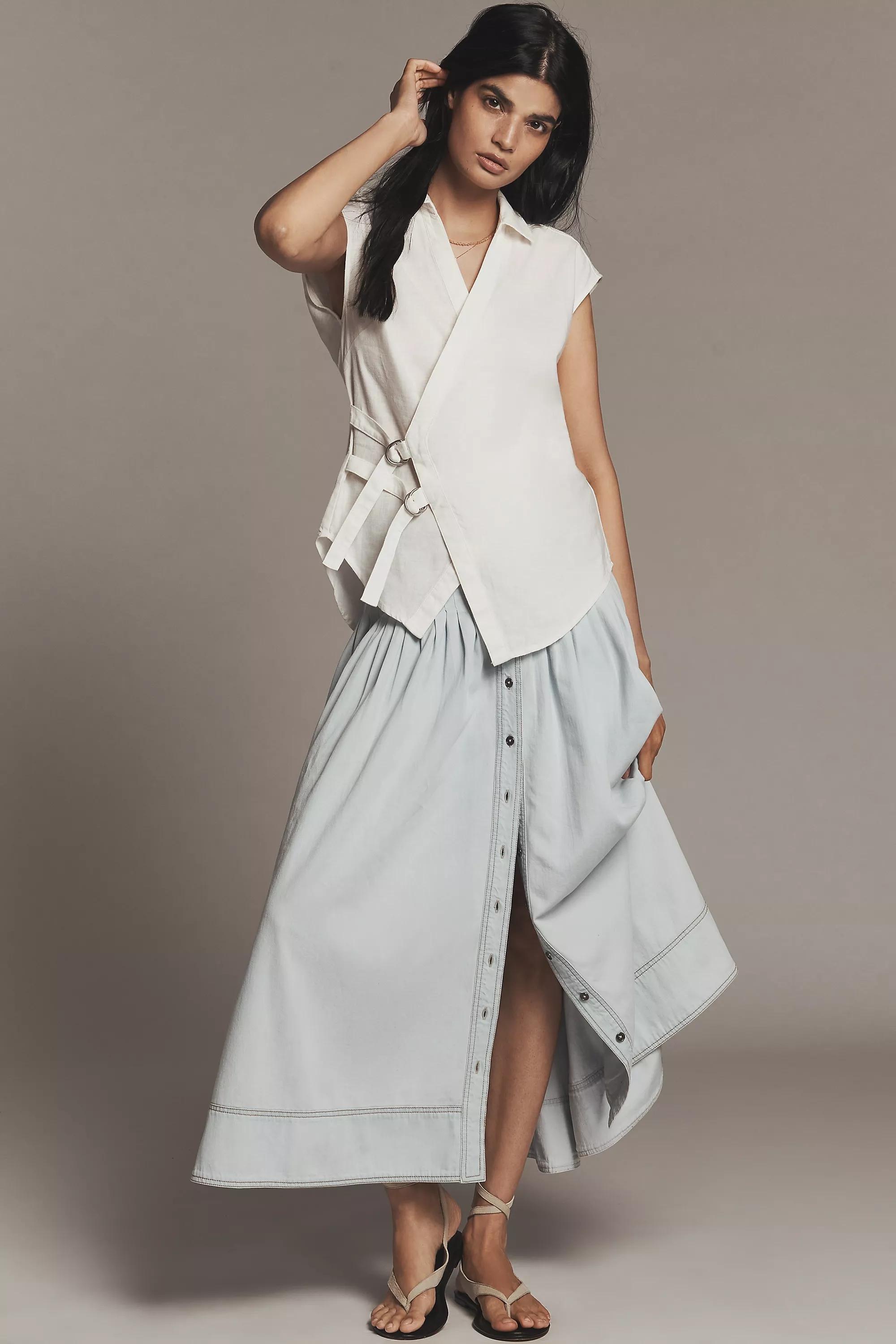 By Pilcro Belted Wrap Linen Cotton Blouse, White, , large image number 2