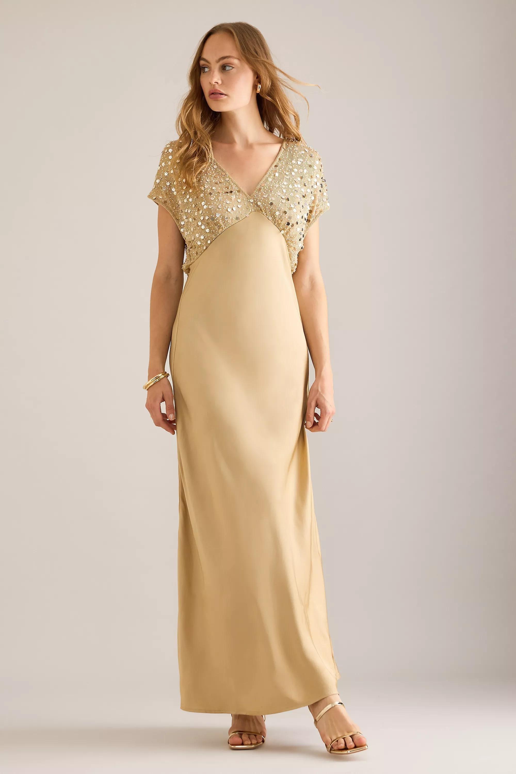 Never Fully Dressed Elodie Sequin Maxi Dress, Gold, , large image number 0