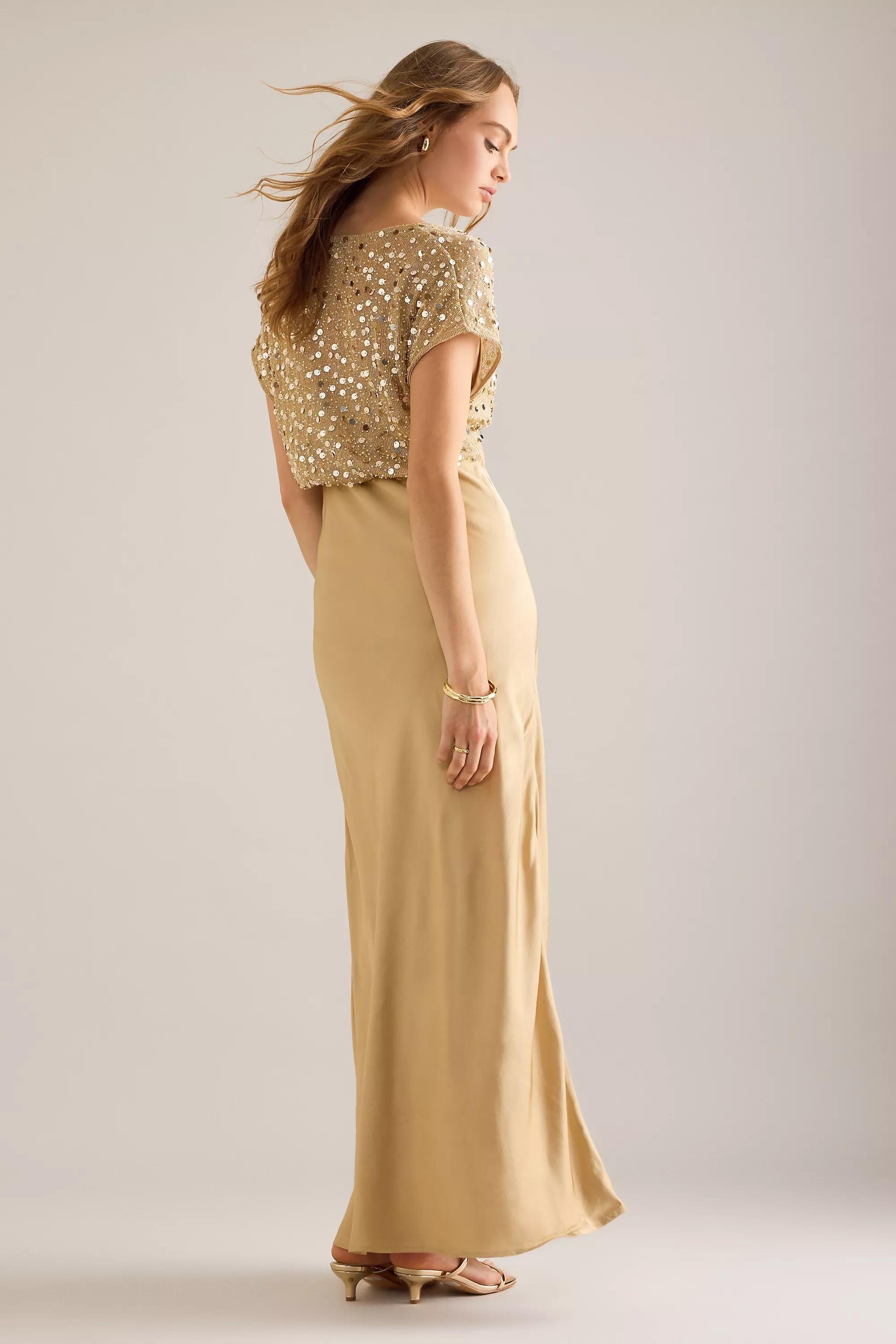 Never Fully Dressed Elodie Sequin Maxi Dress, Gold, , large image number 1