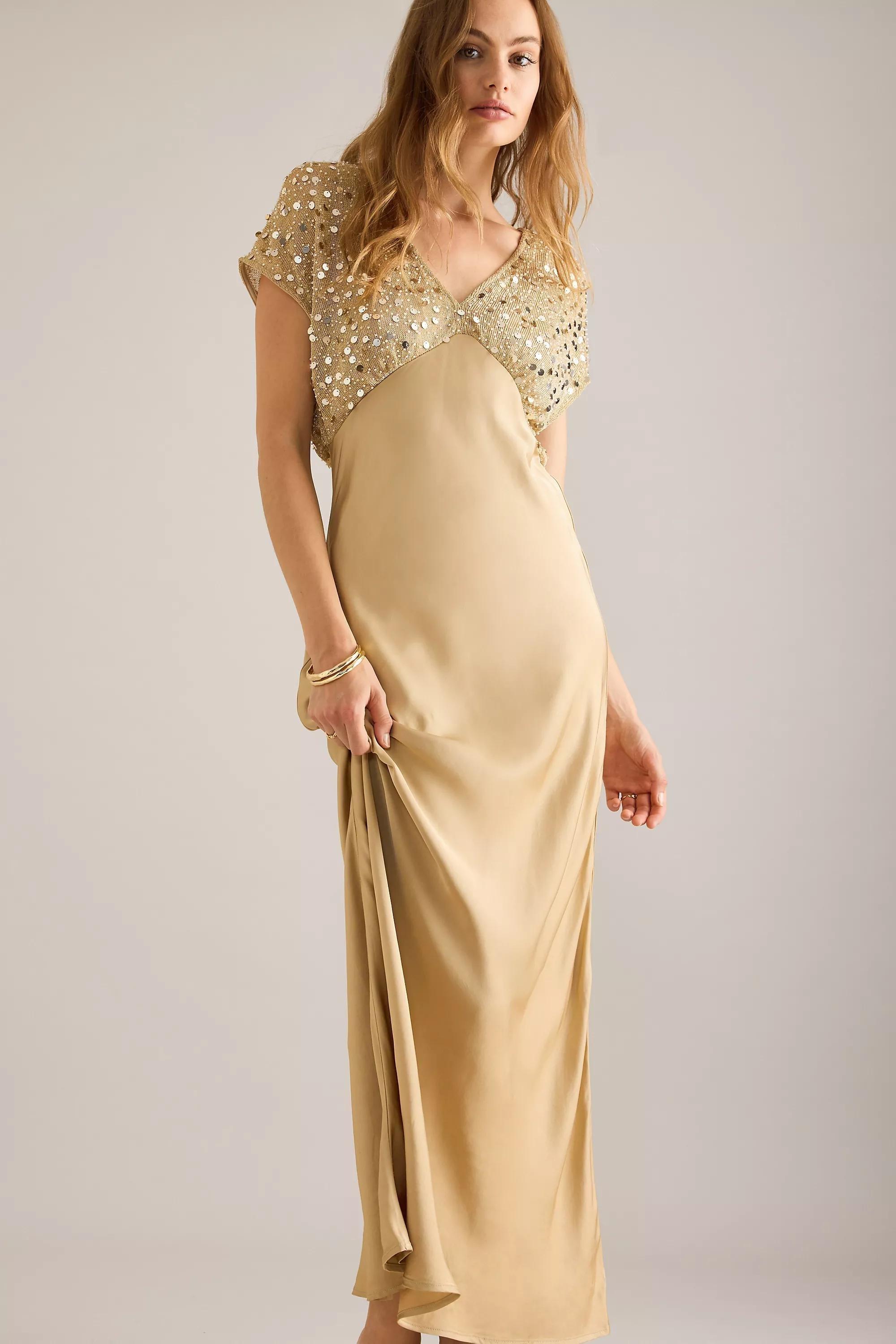 Never Fully Dressed Elodie Sequin Maxi Dress, Gold, , large image number 3