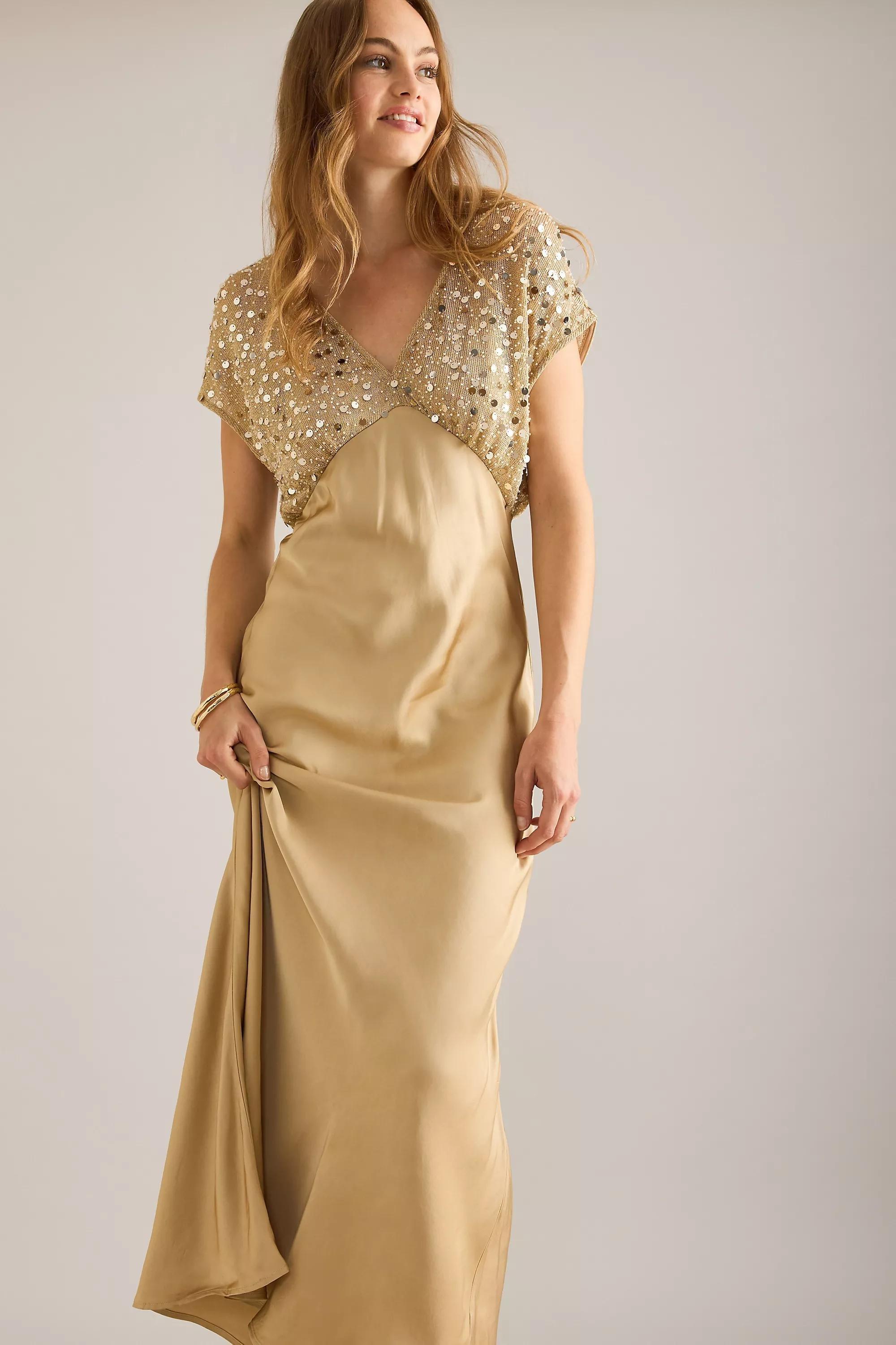 Never Fully Dressed Elodie Sequin Maxi Dress, Gold, , large image number 4