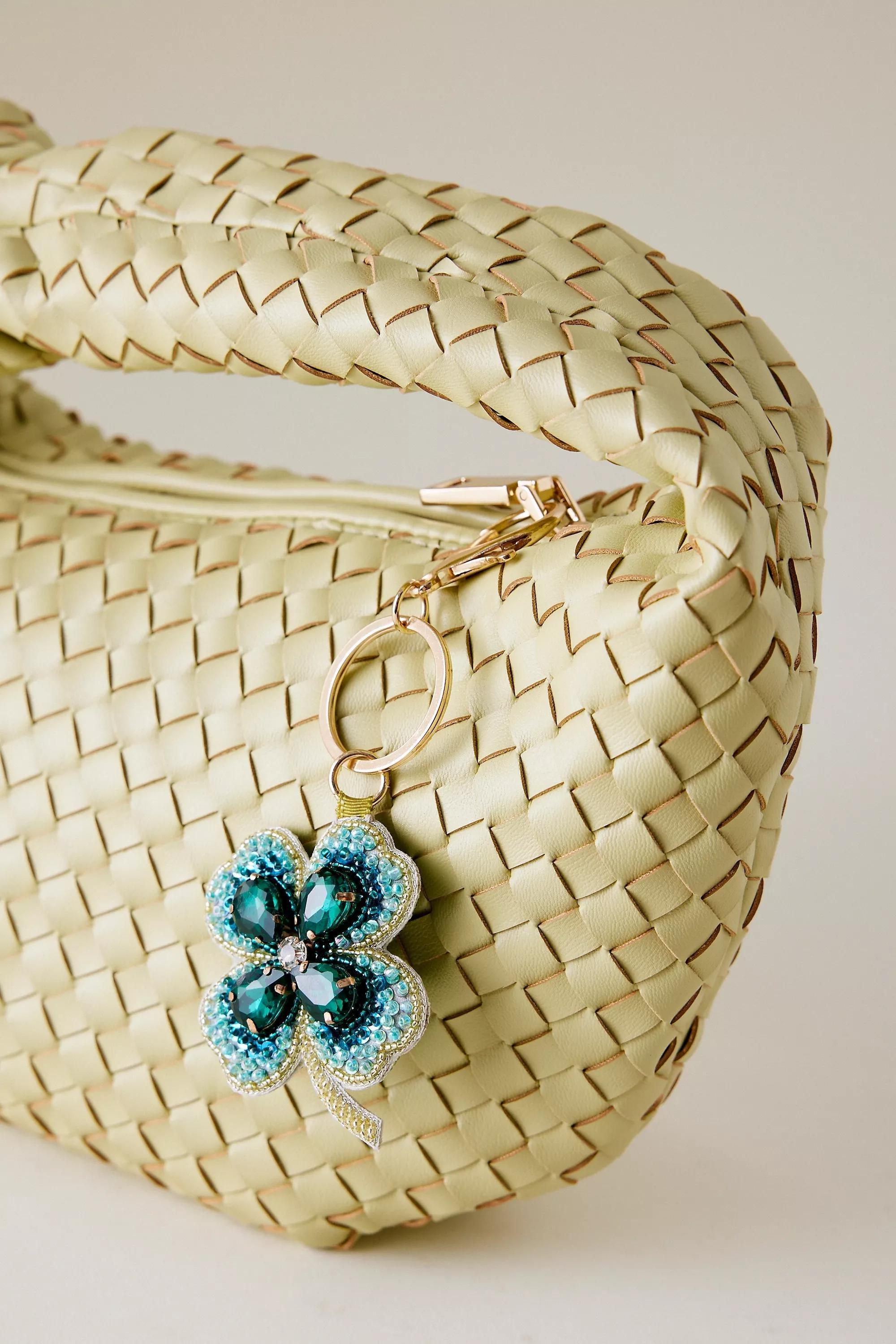 Four-Leaf Clover Beaded Bag Charm, Blue, A501_0030, medium