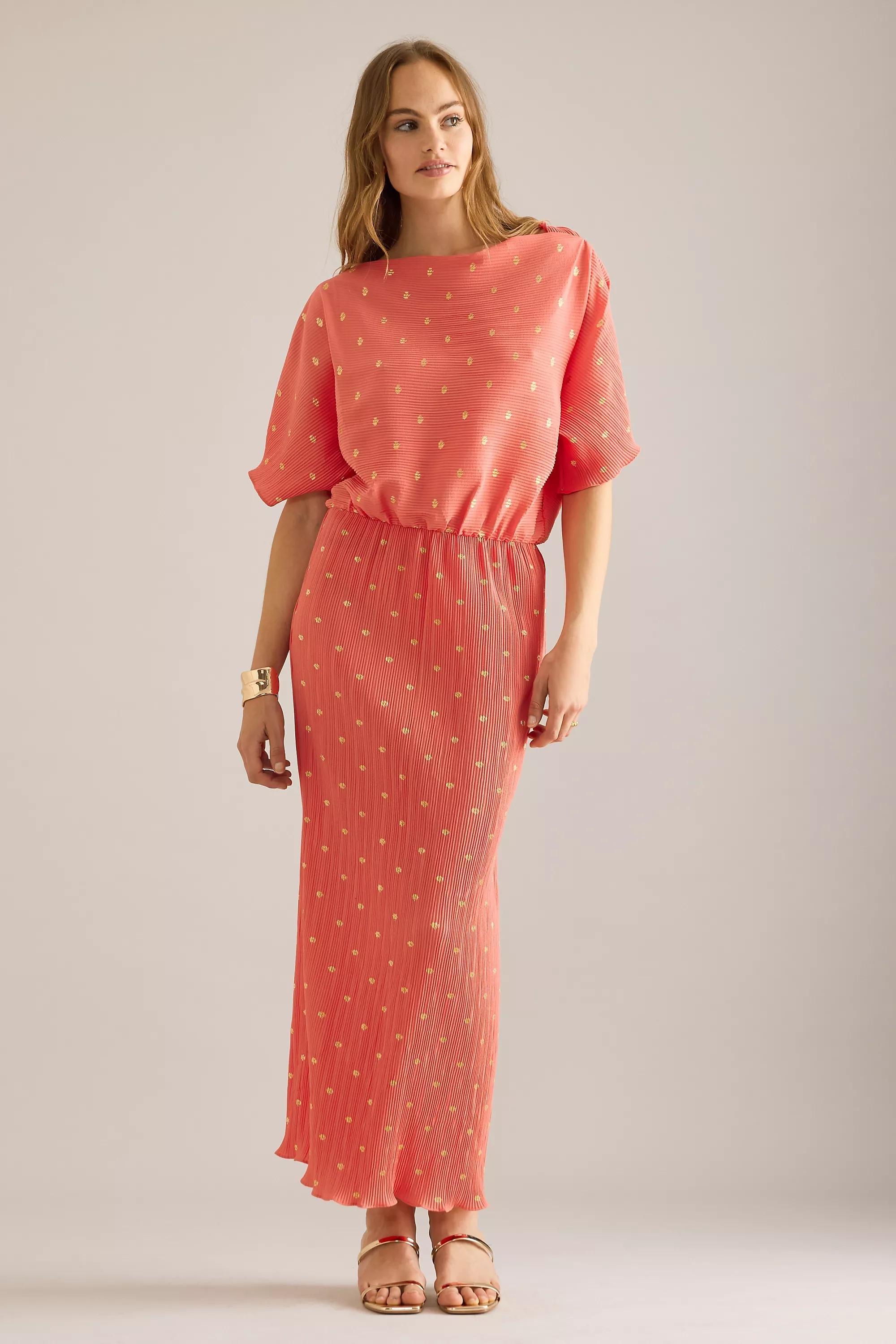 Never Fully Dressed Tilly Plisse Midi Dress, Orange, , large image number 0