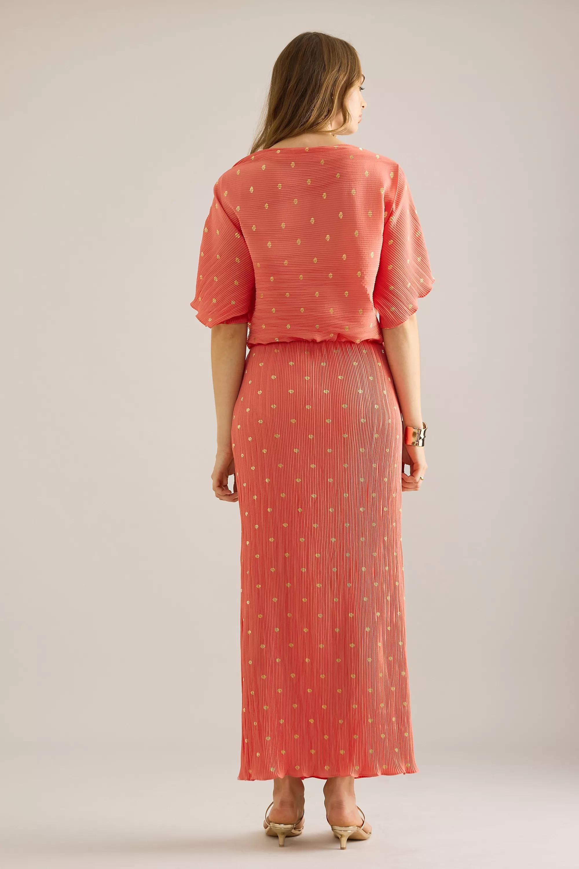 Never Fully Dressed Tilly Plisse Midi Dress, Orange, , large image number 1