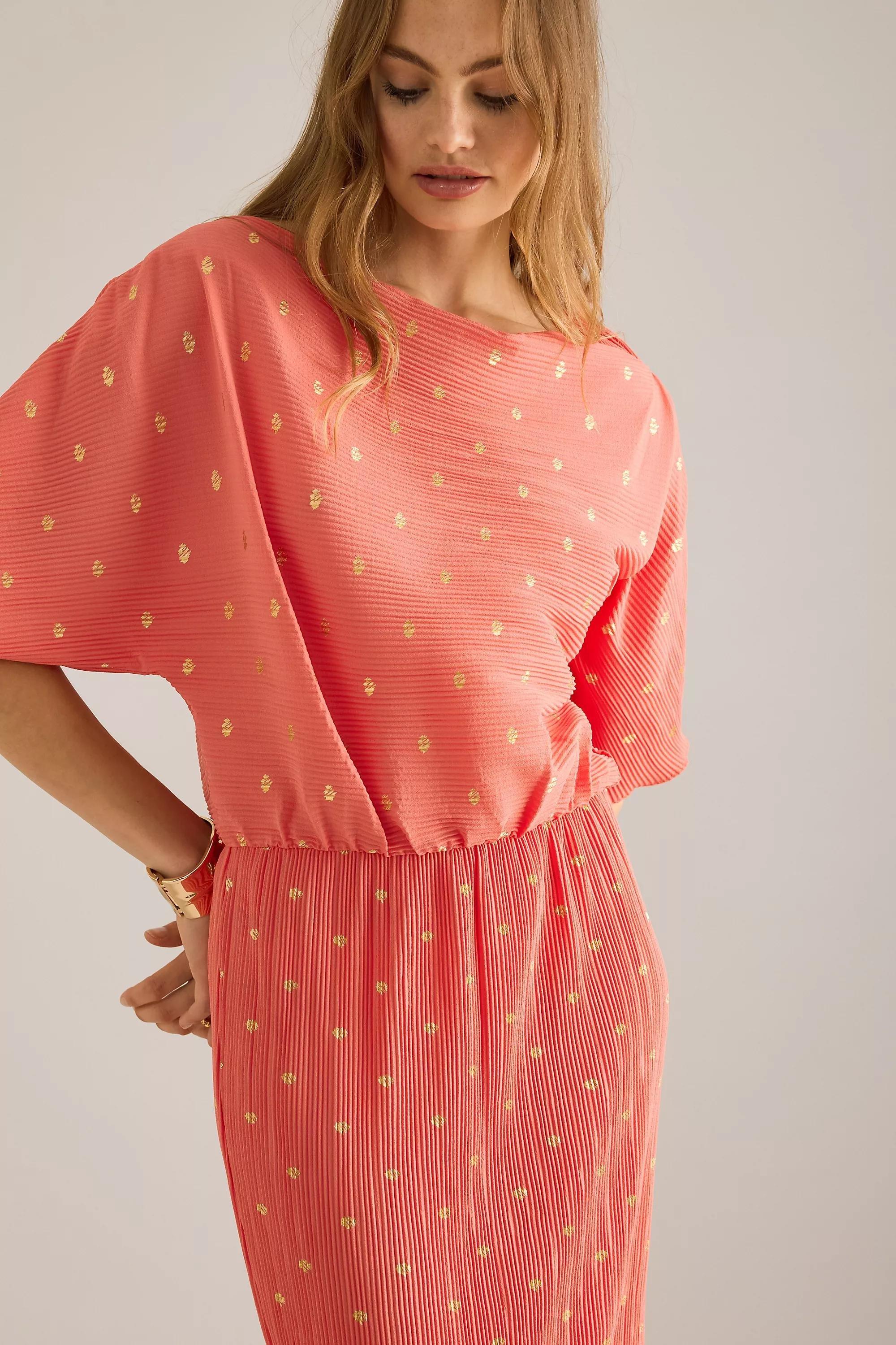 Never Fully Dressed Tilly Plisse Midi Dress, Orange, , large image number 2